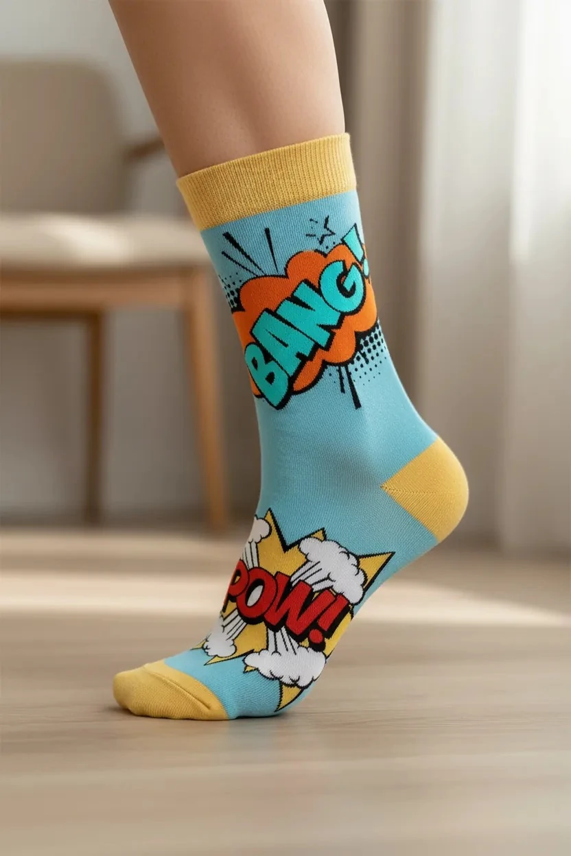 Sağ Sol Farklı Bang Pow Desenli Çorap (36-44 Numaraya Uygun)