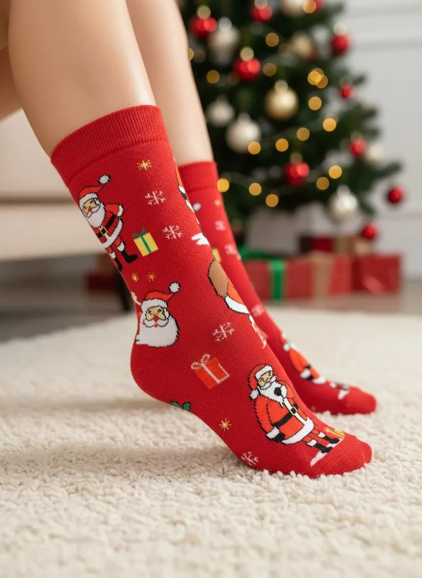 Duvardan Atlayan Santa Noel Baba Temalı Havlu Yılbaşı Çorabı - CM166