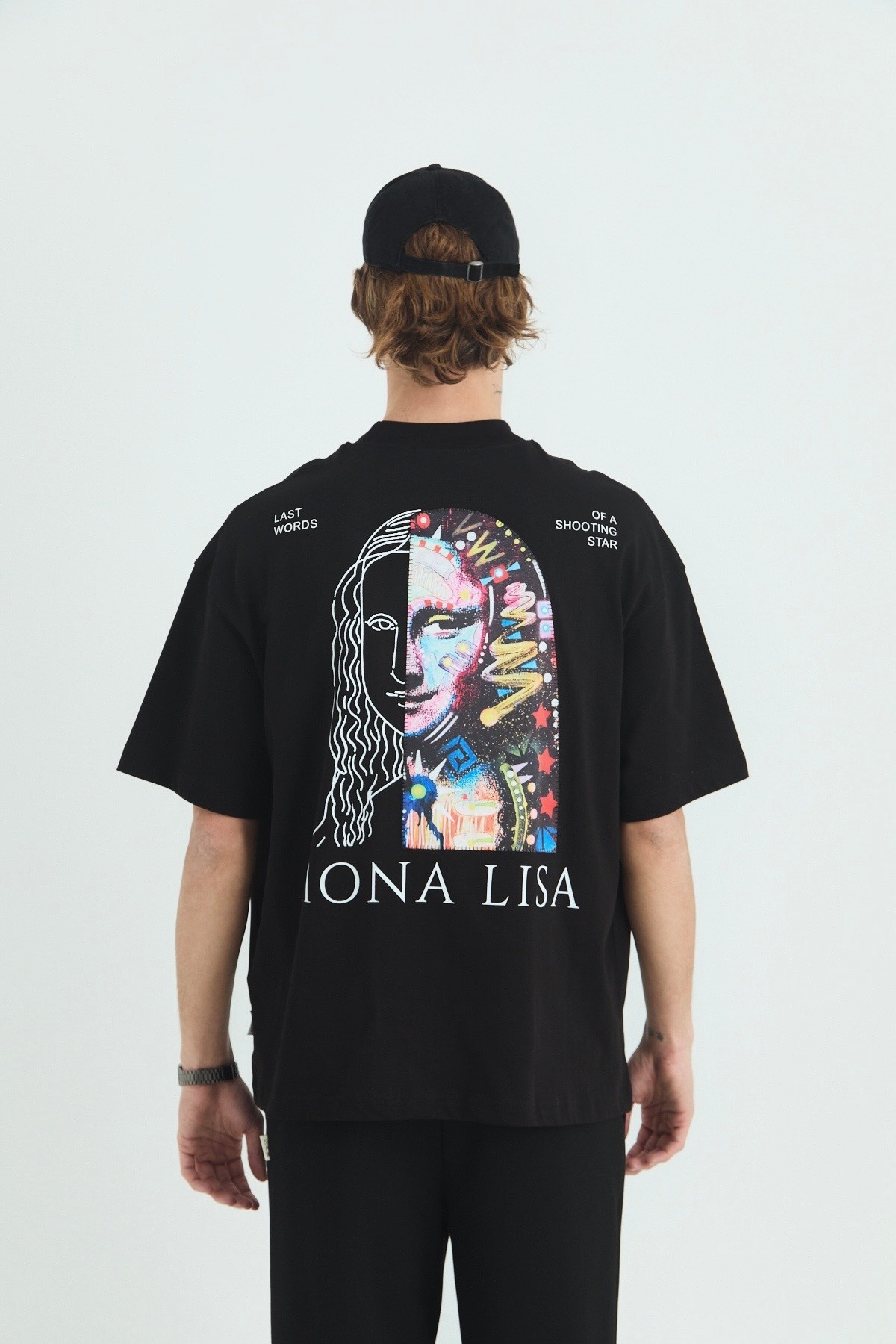 Mona Lisa Oversize Tişört - Siyah
