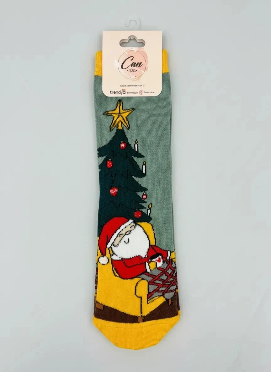 Sarı Yıldızlı Noel Baba Temalı Havlu Yılbaşı Çorabı - CM174