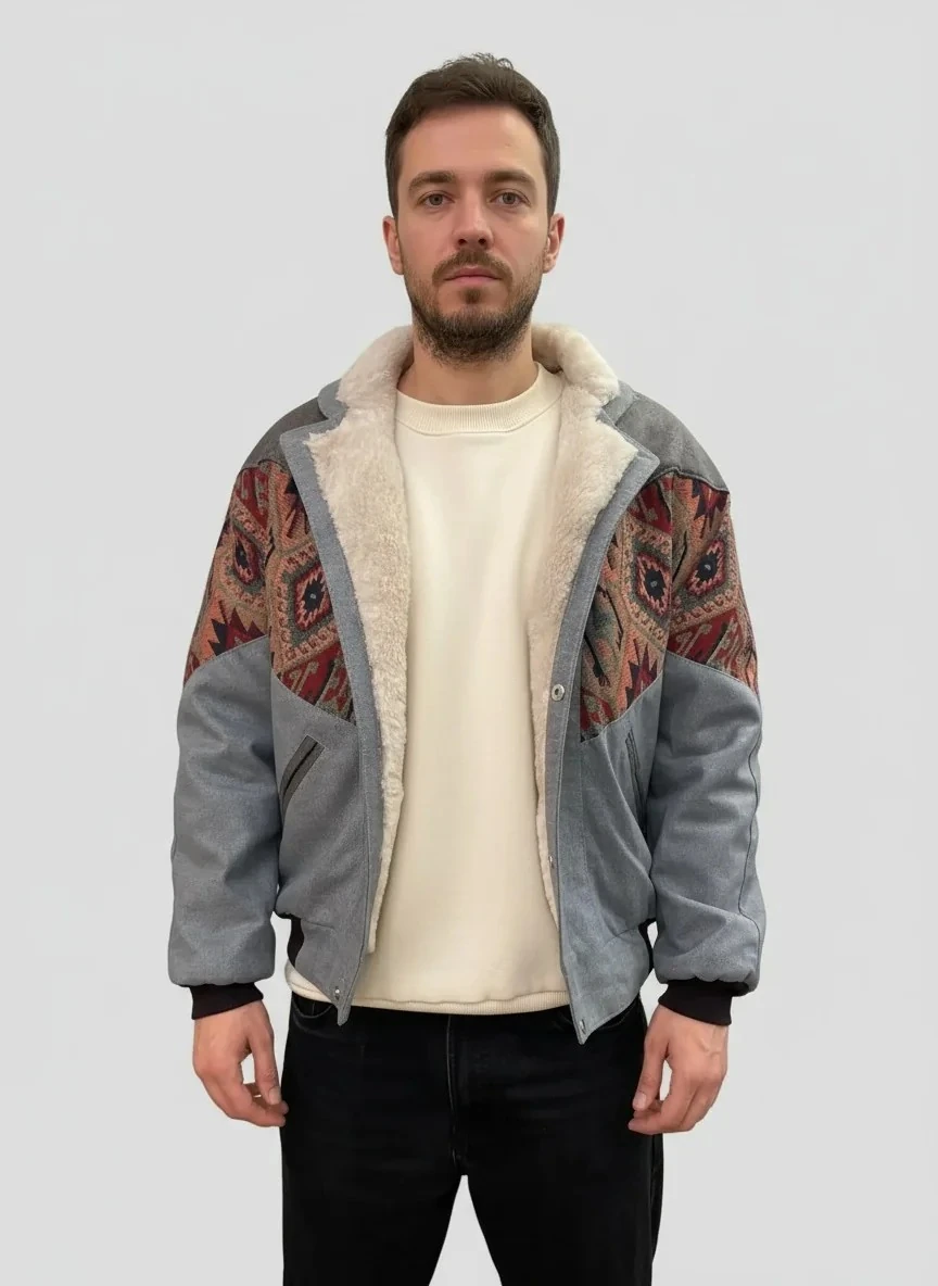 (7611) Small / Medium Beden Uyumlu Oversize Vintage Desen Ceket