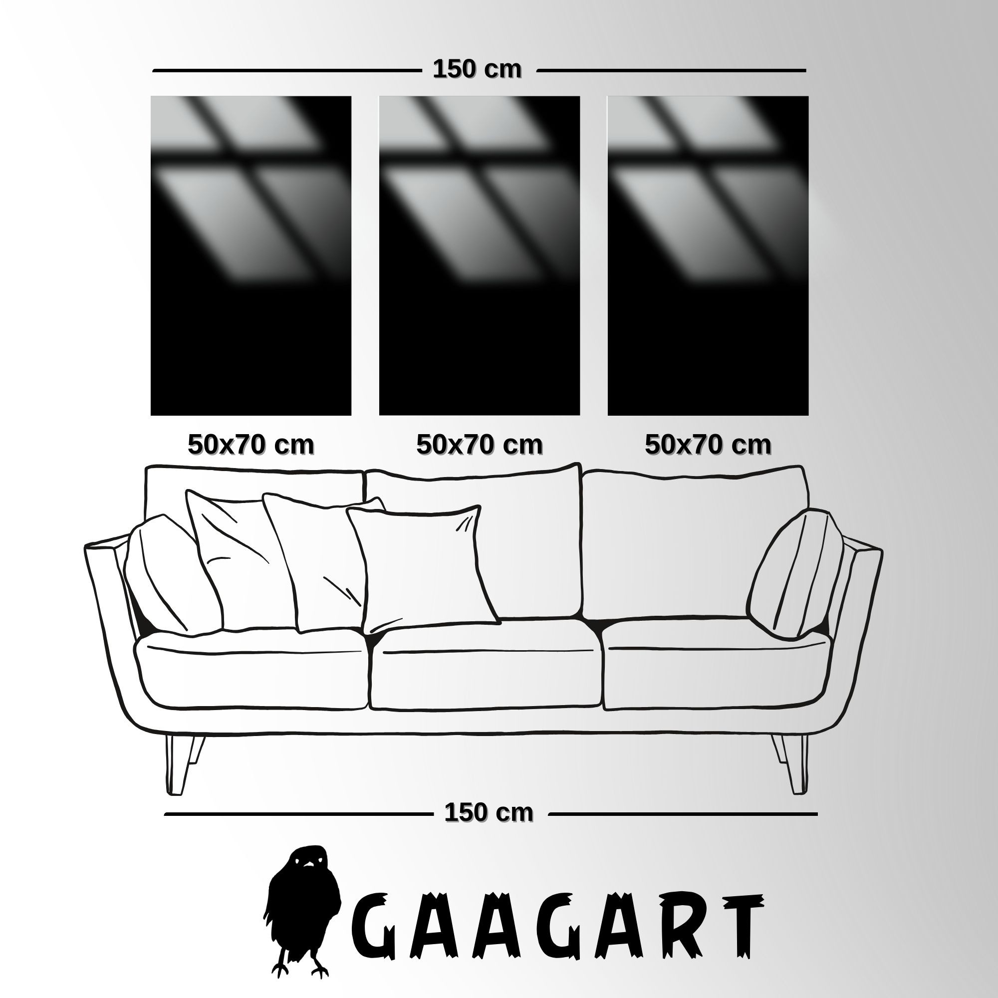 3'lü Metal Çerçeveli Cam Tablo Seti Gri Beyaz Soyut Desenli Tasarım