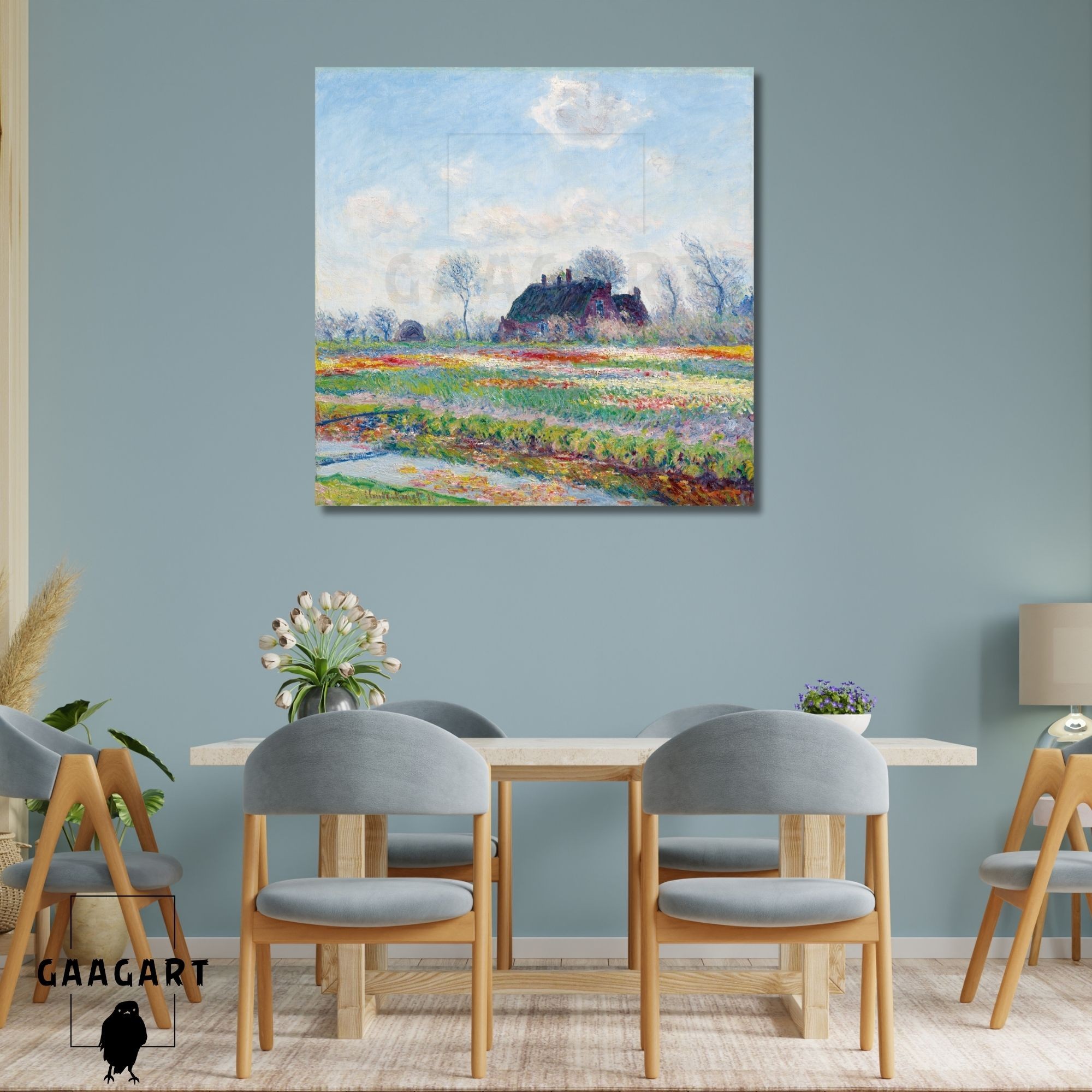 Kare Kanvas Ünlü Eserler Cloude Monet Lale Tarlaları