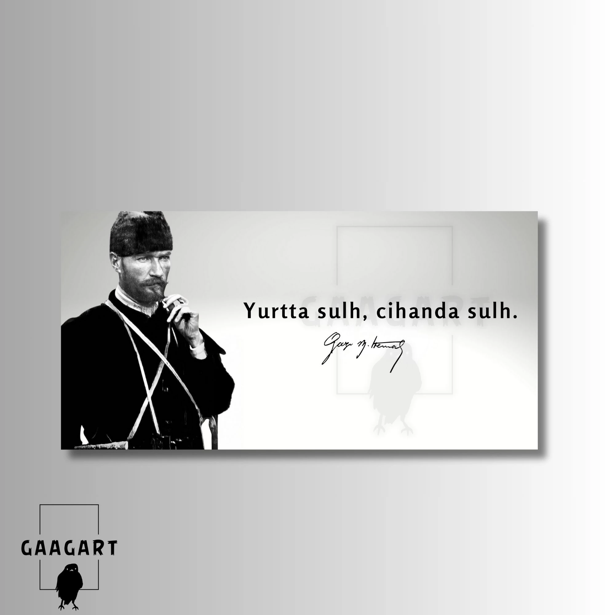 Panoramik Kanvas Makam Panosu Siyah Beyaz Atatürk ‘’Yurtta sulh, cihanda sulh.’’