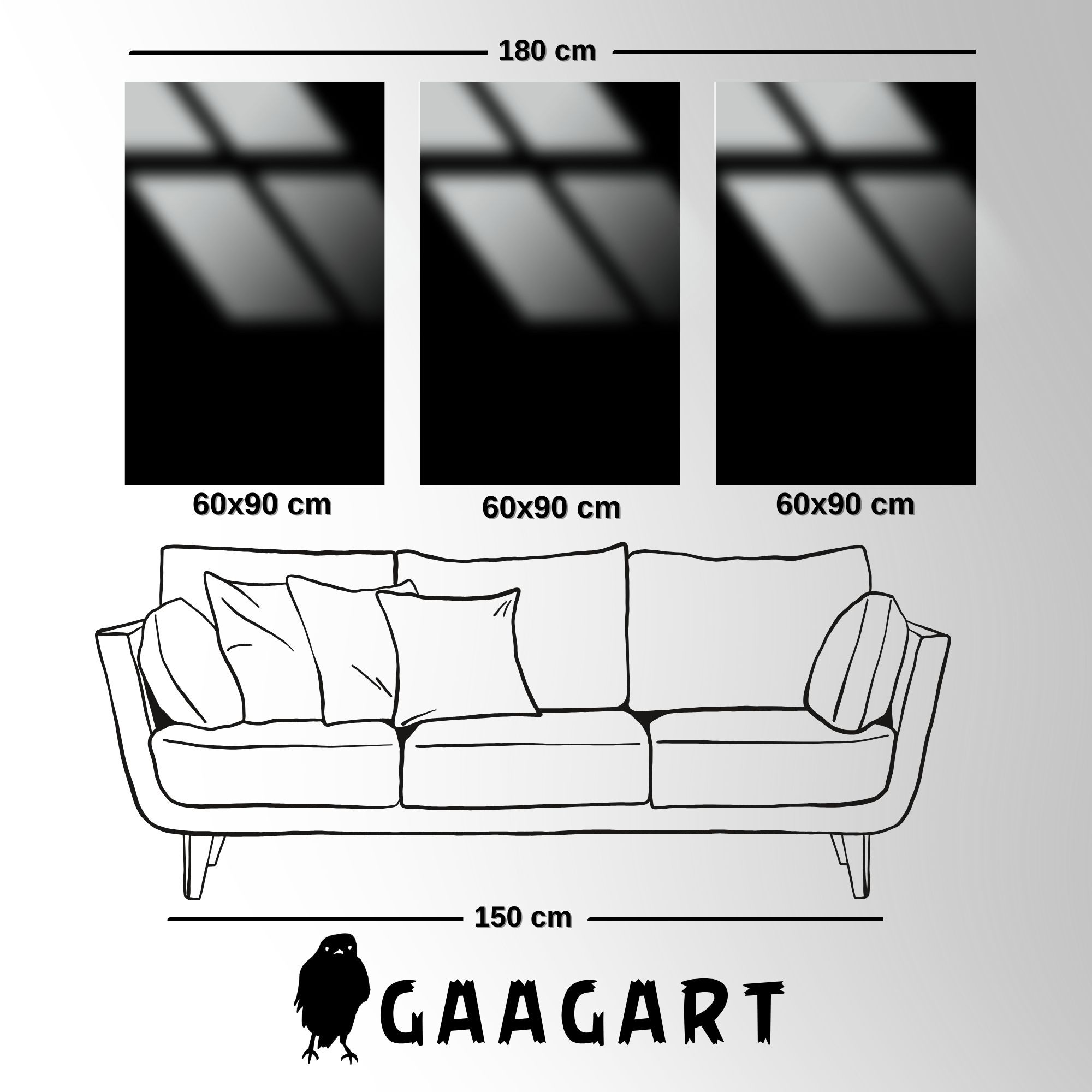 3'lü Metal Çerçeveli Cam Tablo Seti Üçgen Kare Daire Soyut Tasarım