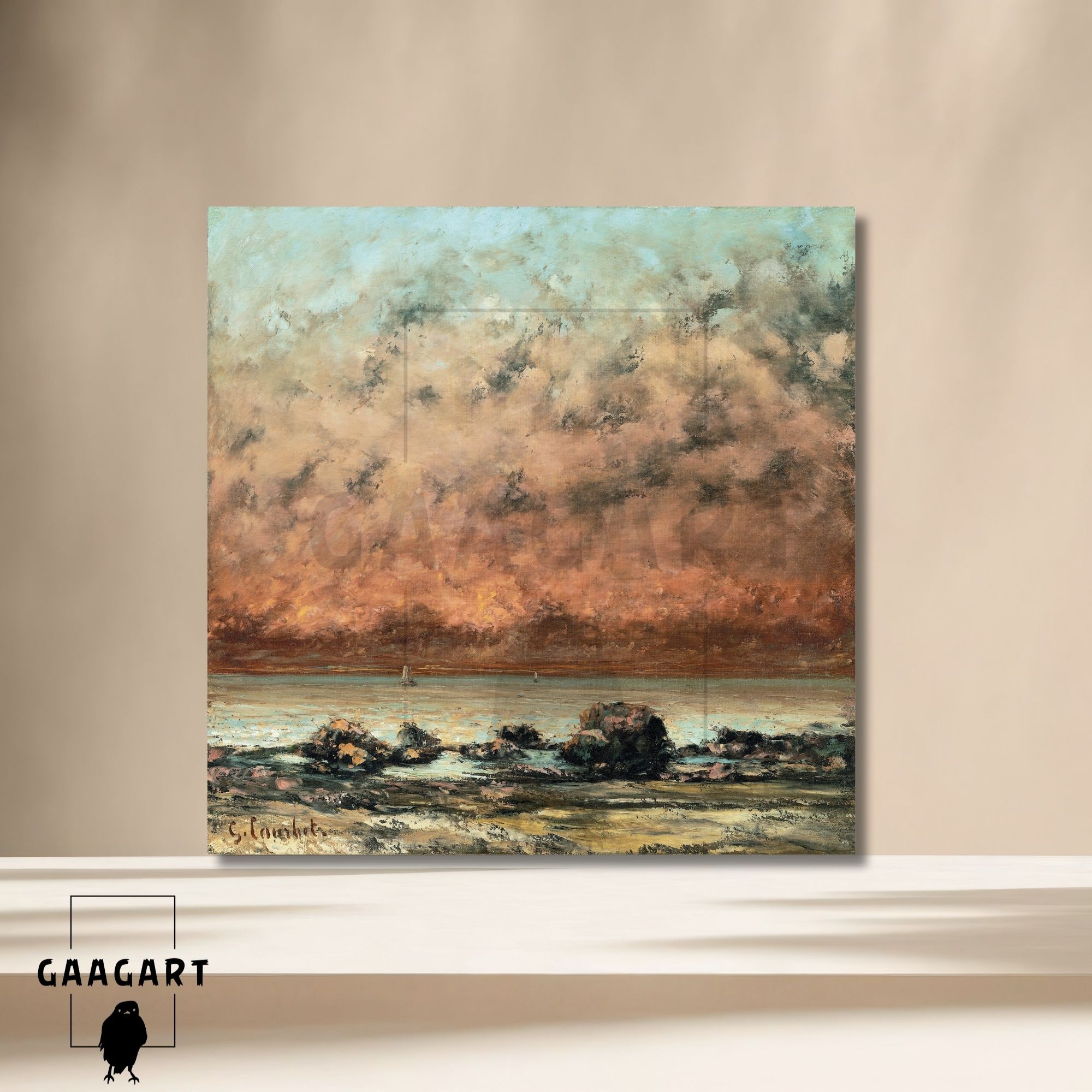Kare Kanvas Tablo Ünlü Eserler Gustave Courbet-The Black Rocks At Trouville (1865-1866)