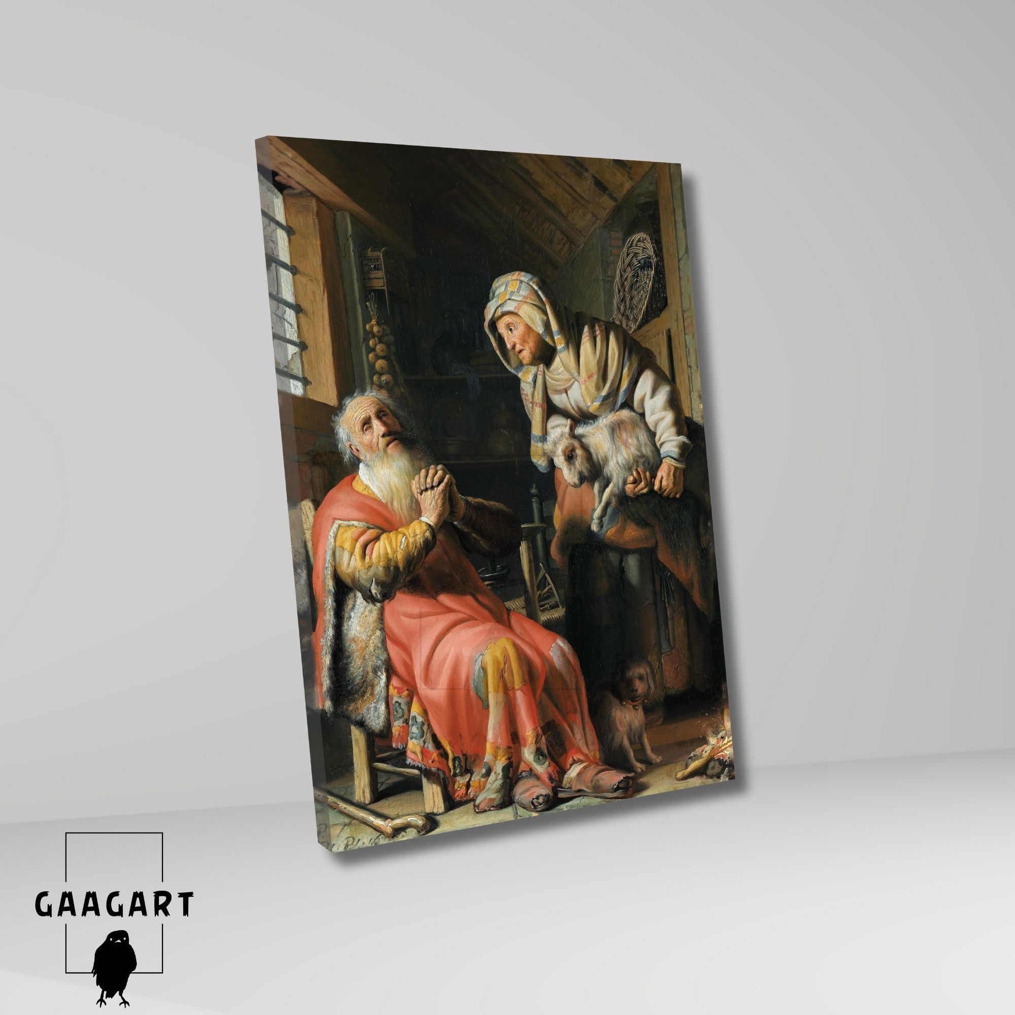 Tekli Dikey Kanvas Tablo Ünlü Eserler Rembrandt van Rijn Tobit and Anna