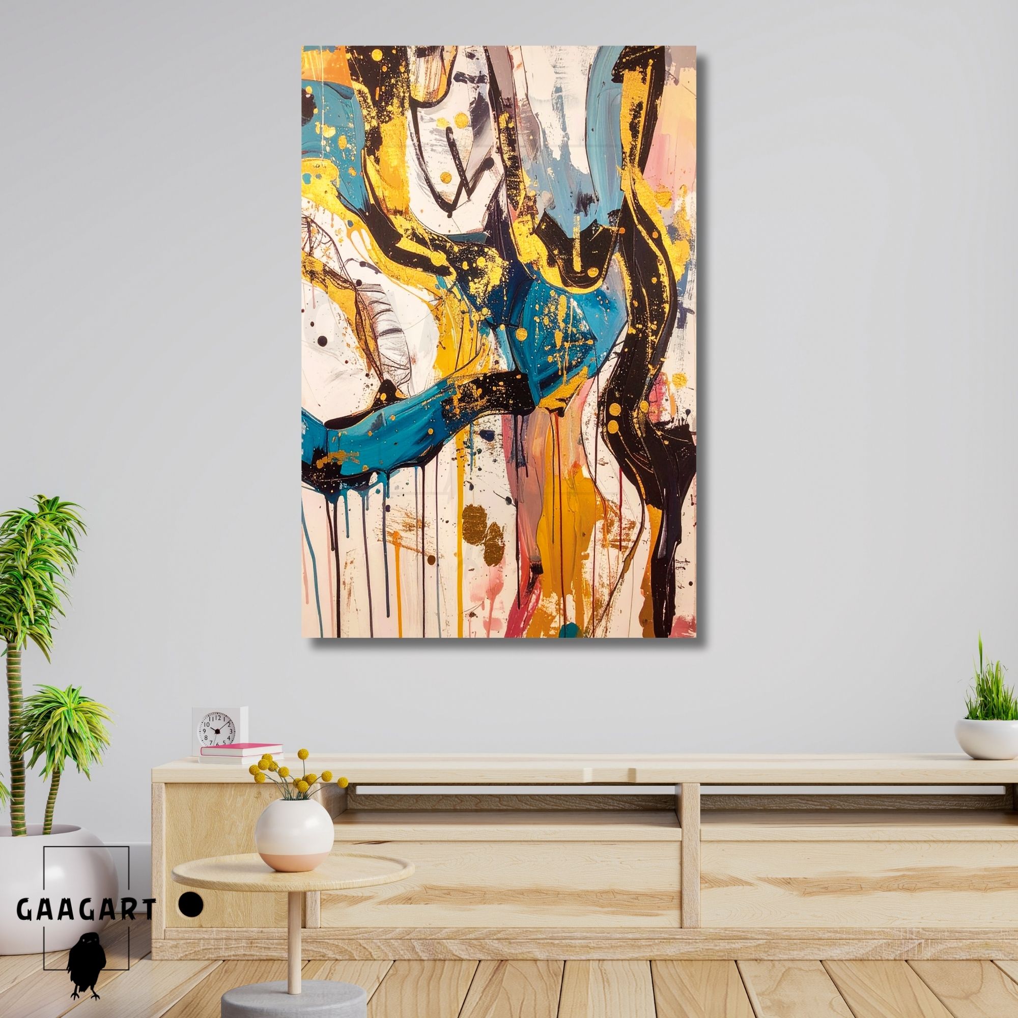 Tekli Dikey Kanvas Tablo Soyut Sanatsal Renkler