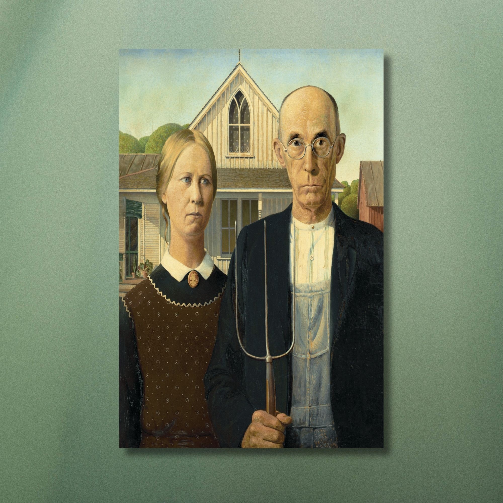 Tekli Dikey Kanvas Duvar Tablosu Grant Wood Amerikan Gotiği