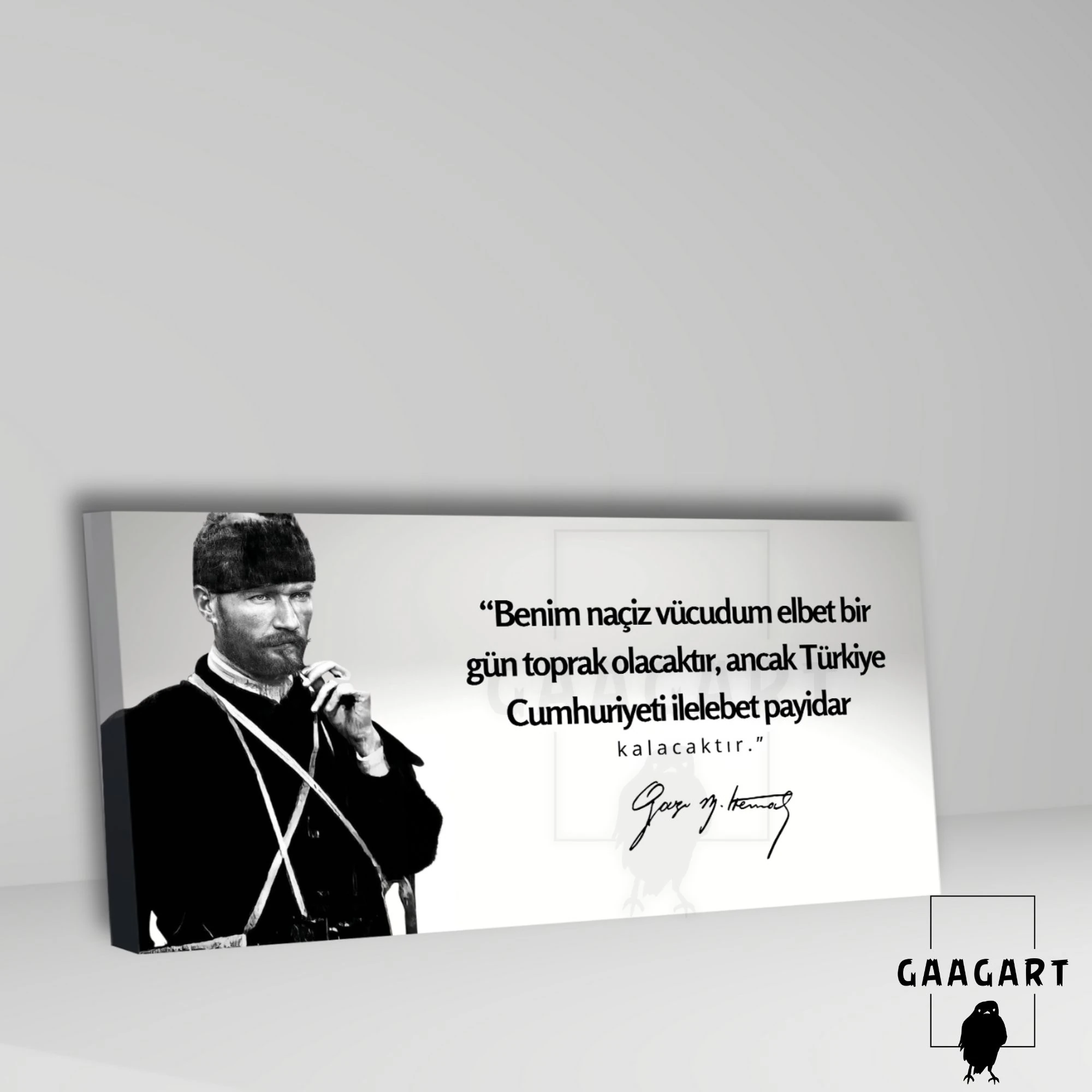 Panoramik Kanvas Makam Panosu Siyah Beyaz Atatürk Benim naçiz vücudum elbet bir gün toprak olacaktır.
