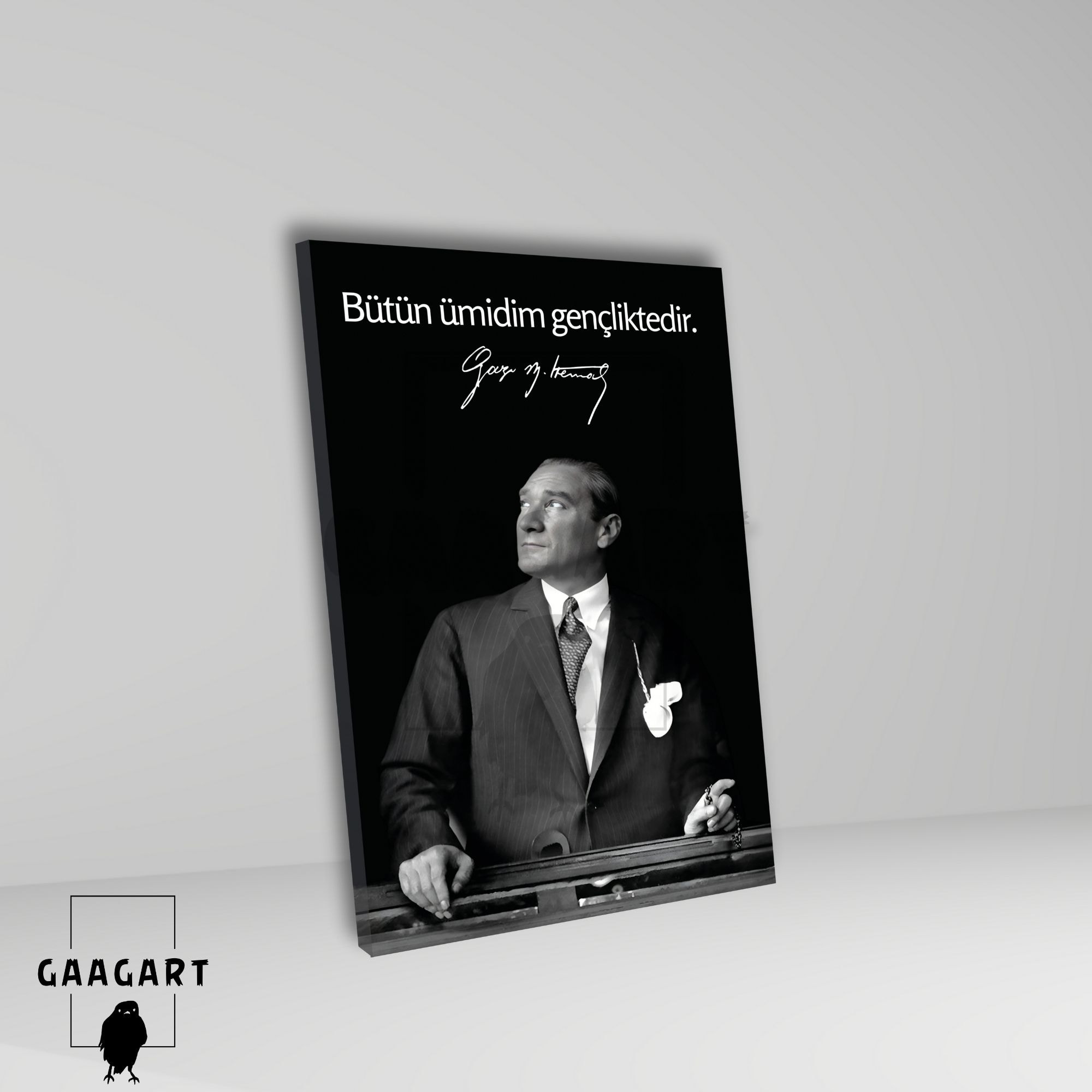 Tekli Dikey Kanvas Makam Panosu Atatürk Sözleri Bütün ümidim gençliktedir.