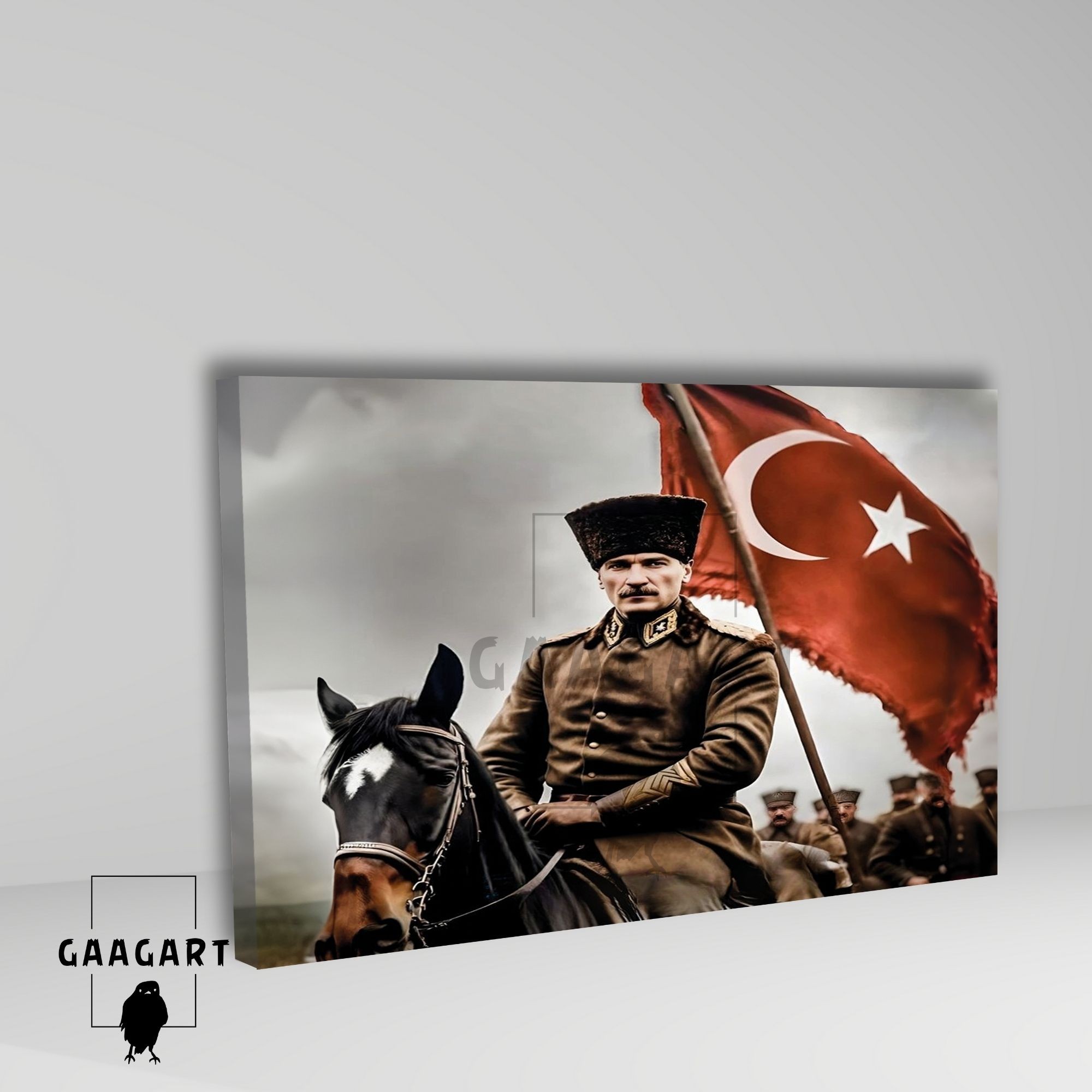 Tekli Yatay Kanvas Duvar Tablosu At Üzerinde Atatürk