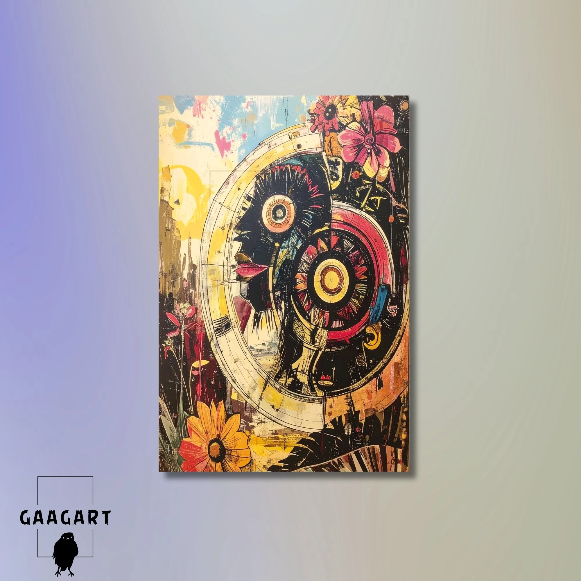 Tekli Dikey Kanvas Tablo Soyut Sanatsal Kadın Ve Çiçekler