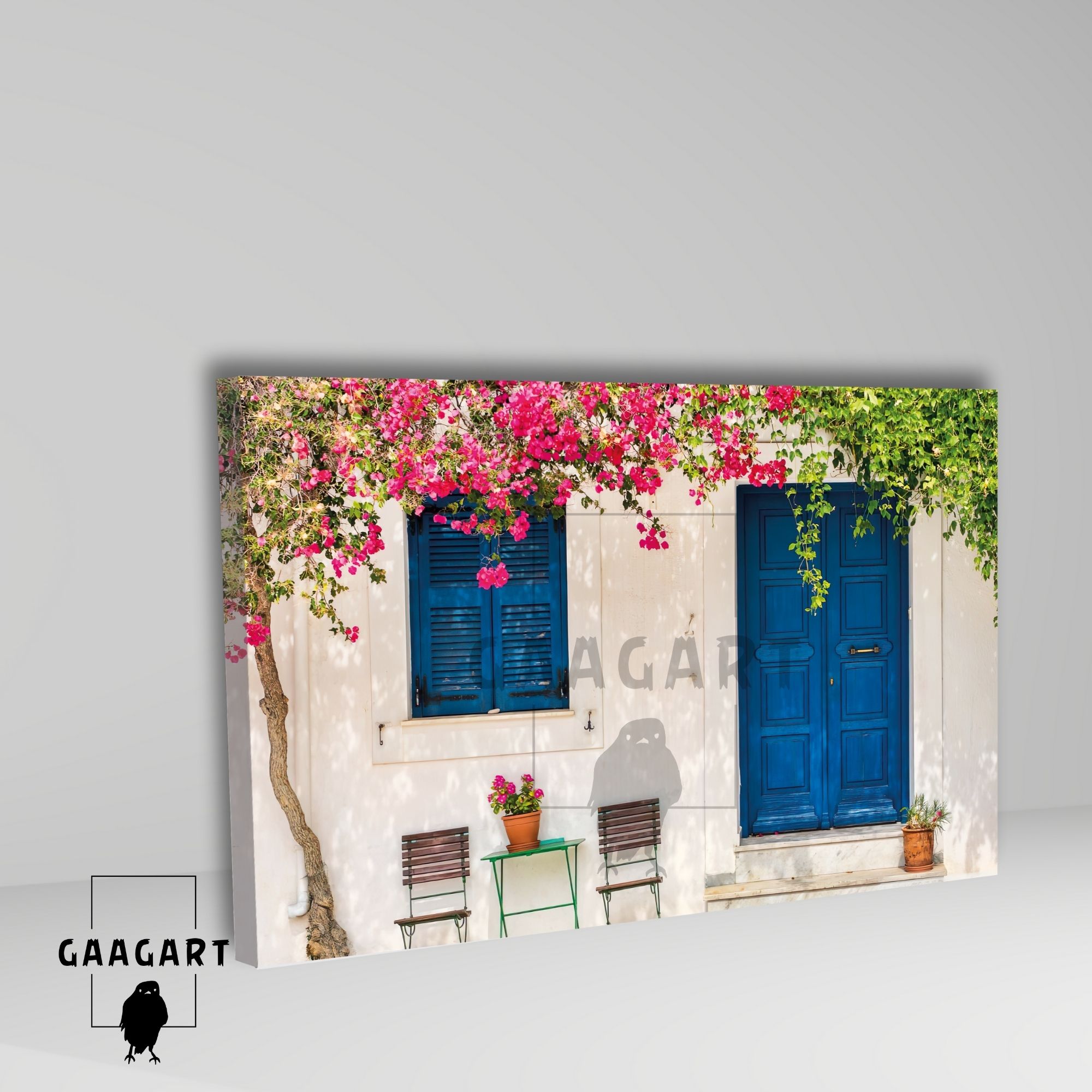 Tekli Yatay Kanvas Duvar Tablosu Bodrum Kapı Begonviller