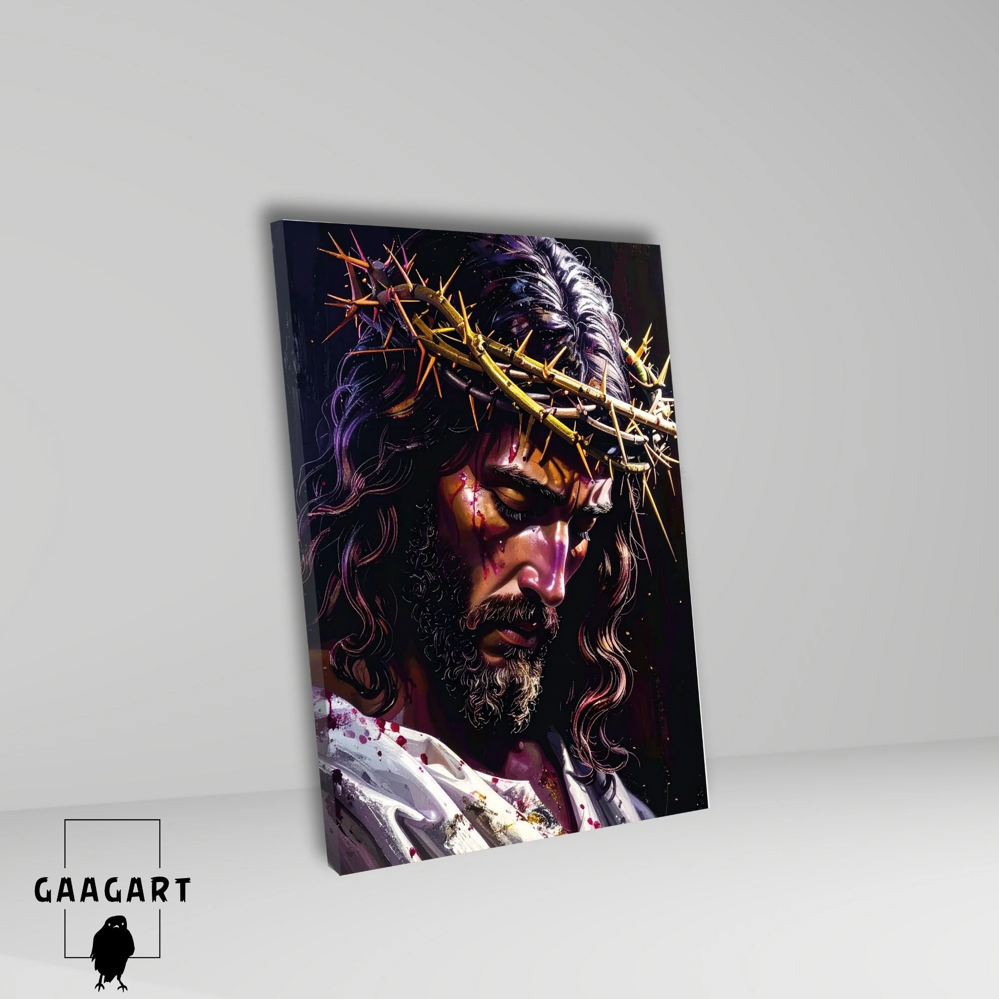 Tekli Dikey Kanvas Tablo Soyut Hz. İsa Silüeti