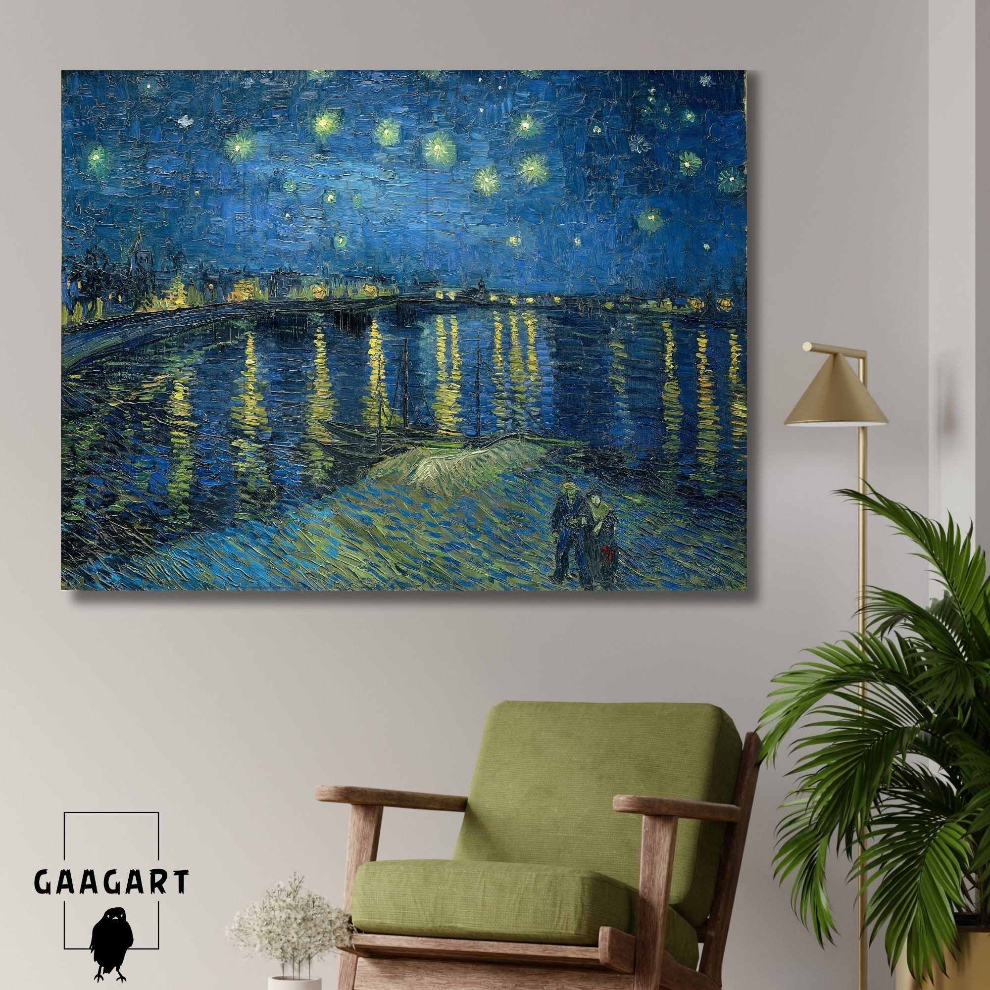 Tekli Yatay Kanvas Duvar Tablosu Starry Night Over the Rhone