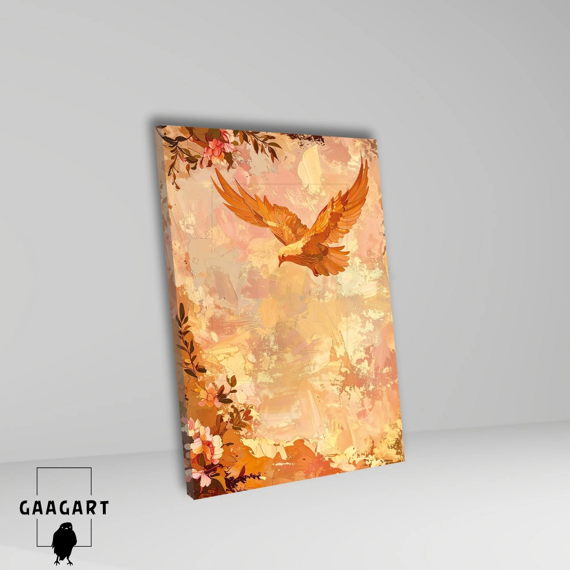 Tekli Dikey Kanvas Tablo Çiçekler ve Kuş Portresi