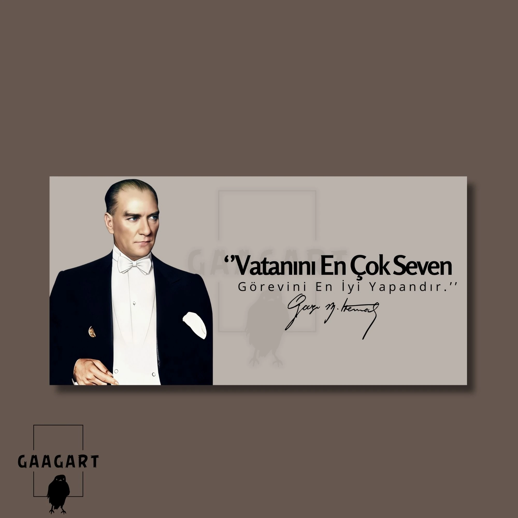 Panoramik Kanvas Makam Panosu Takım Elbiseli Atatürk Vatanını En Çok Seven Görevini En İyi Yapandır