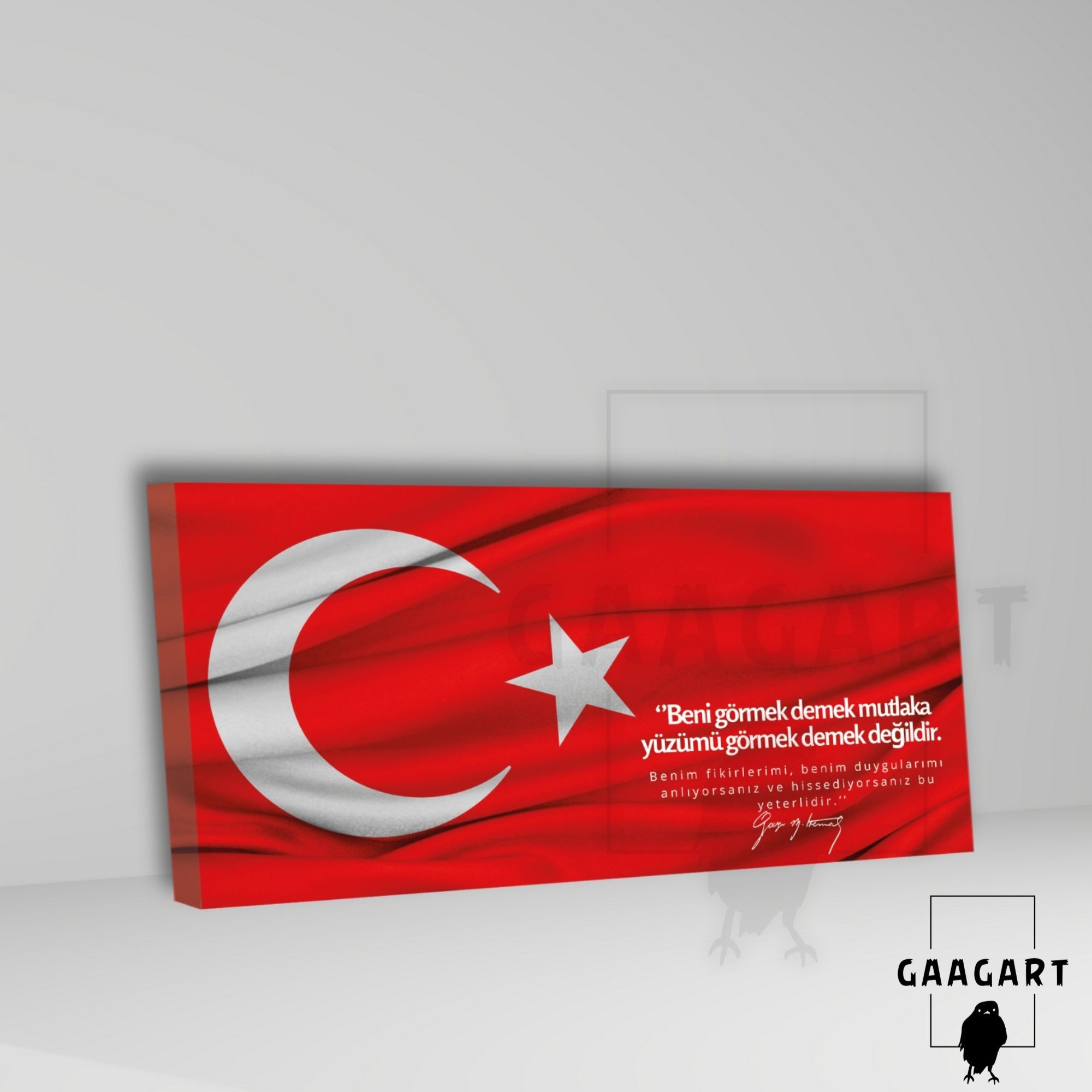Panoramik Kanvas Makam Panosu Türk Bayrağı Atatürk Beni görmek demek mutlaka yüzümü görmek demek değildir.