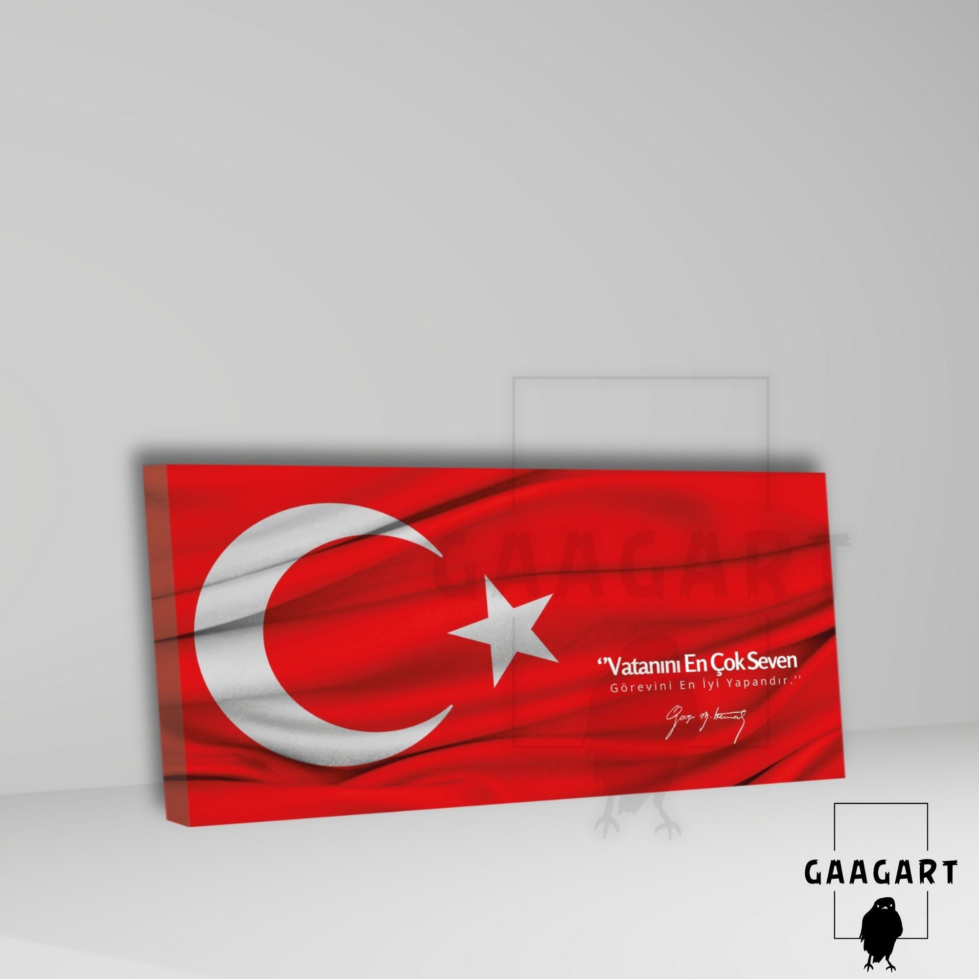 Panoramik Kanvas Makam Panosu Türk Bayrağı Atatürk ‘’Vatanını En Çok Seven Görevini En İyi Yapandır.’’