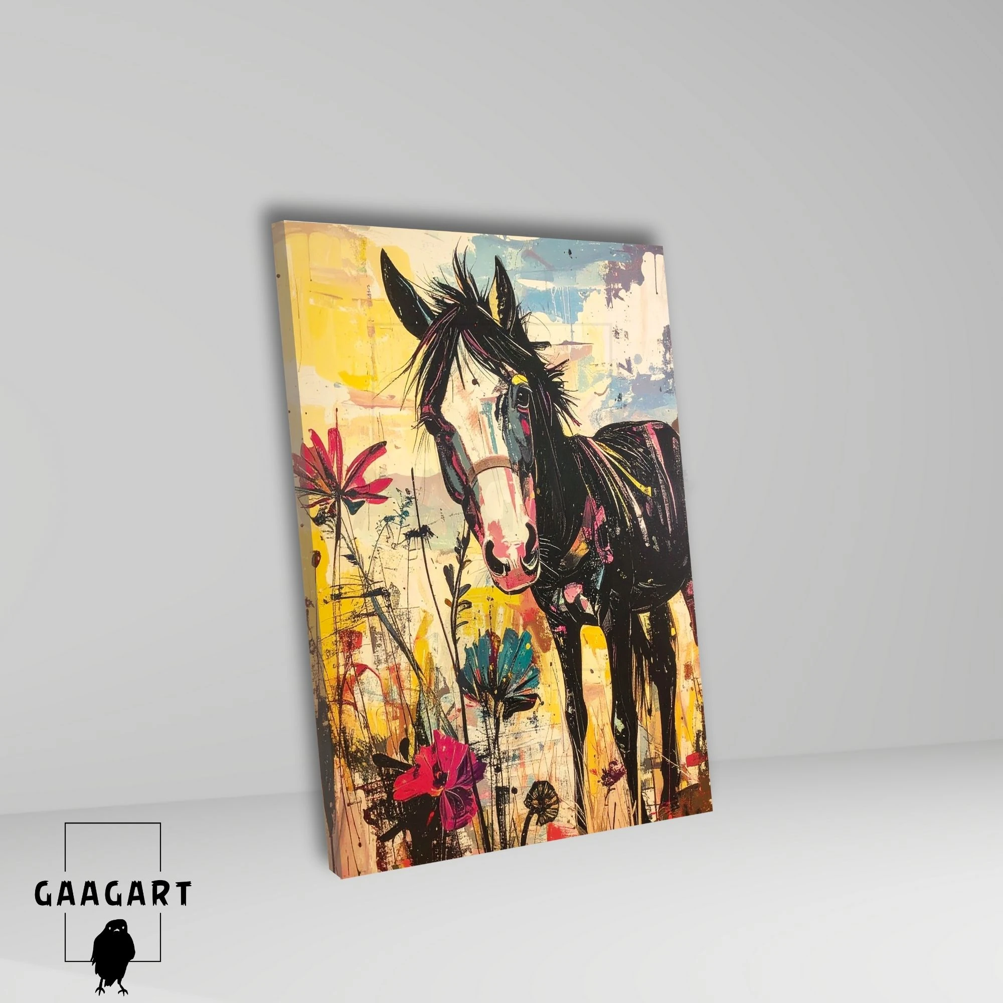 Tekli Dikey Kanvas Tablo Renkli Soft Sevimli At Portresi