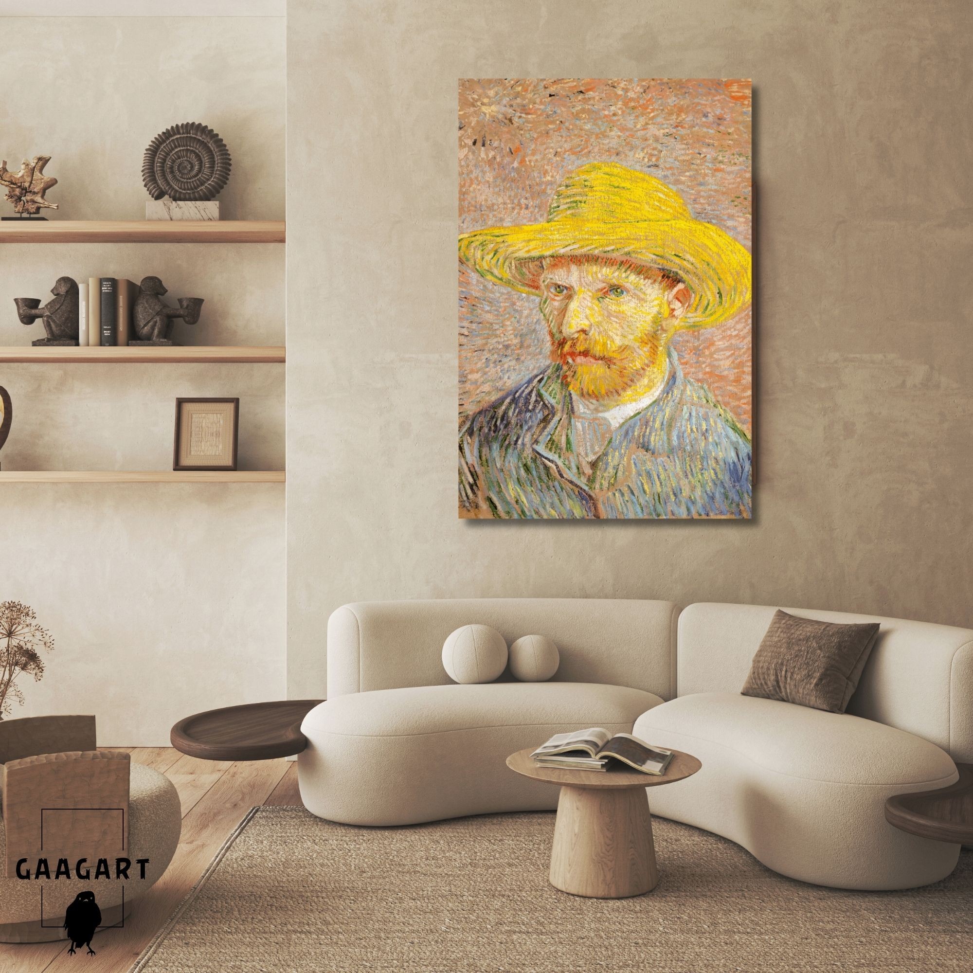 Tekli Dikey Kanvas Tablo Ünlü Eserler Van Gogh Self Portrait Straw Hat