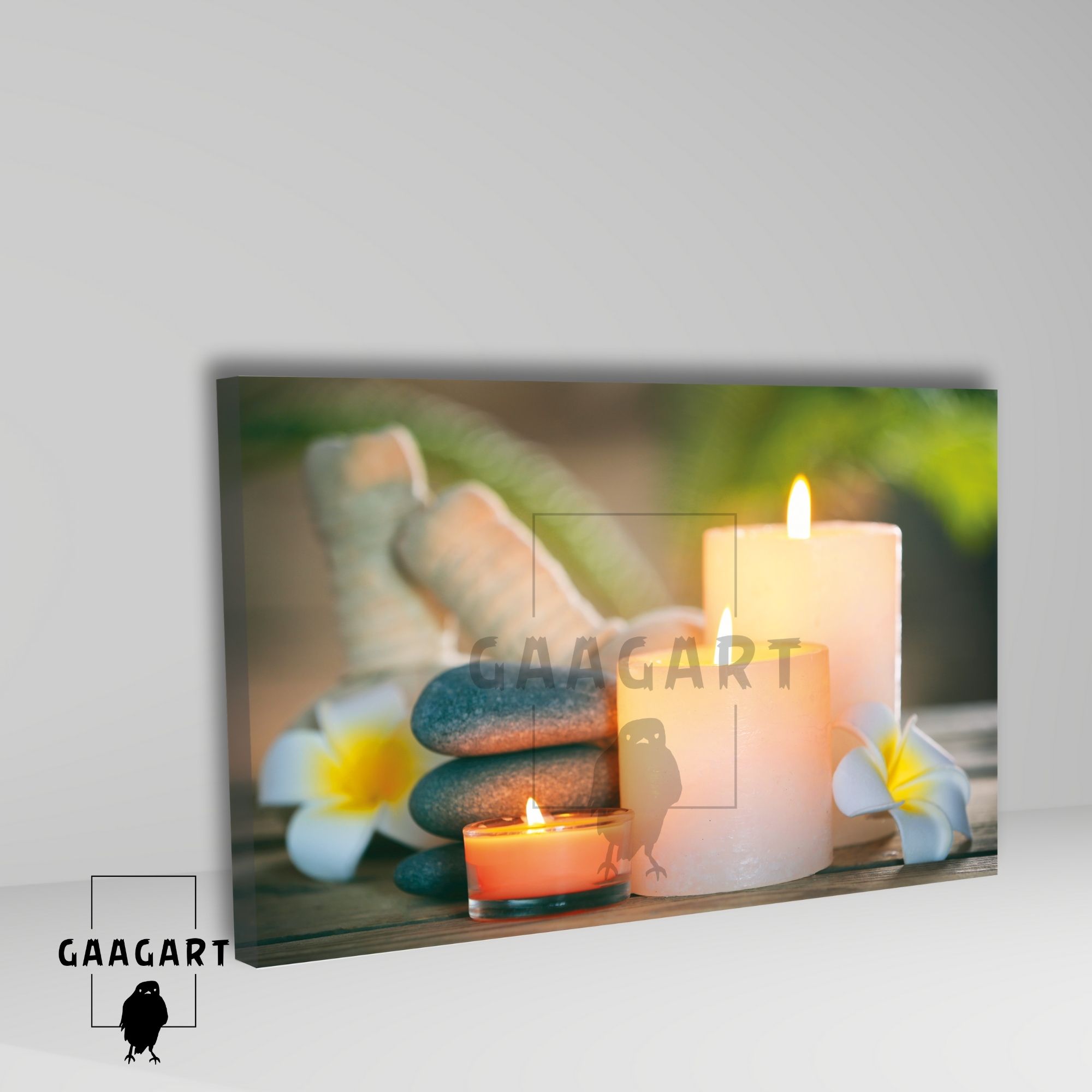 Tekli Yatay Kanvas Duvar Tablosu Sarı Çiçek ve Mum Spa Merkezi