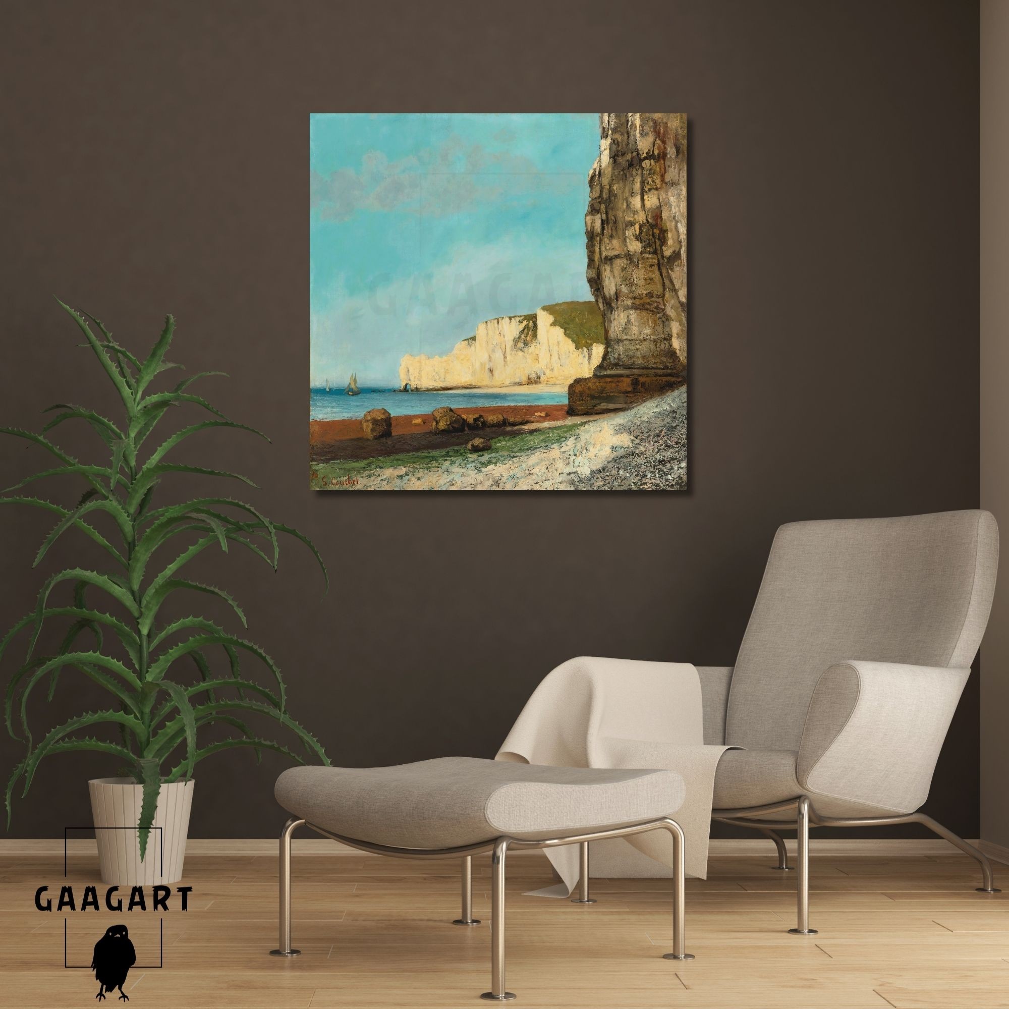 Kare Kanvas Tablo Ünlü Eserler Gustave Courbet-Étretat_ Les Falaises (1870)