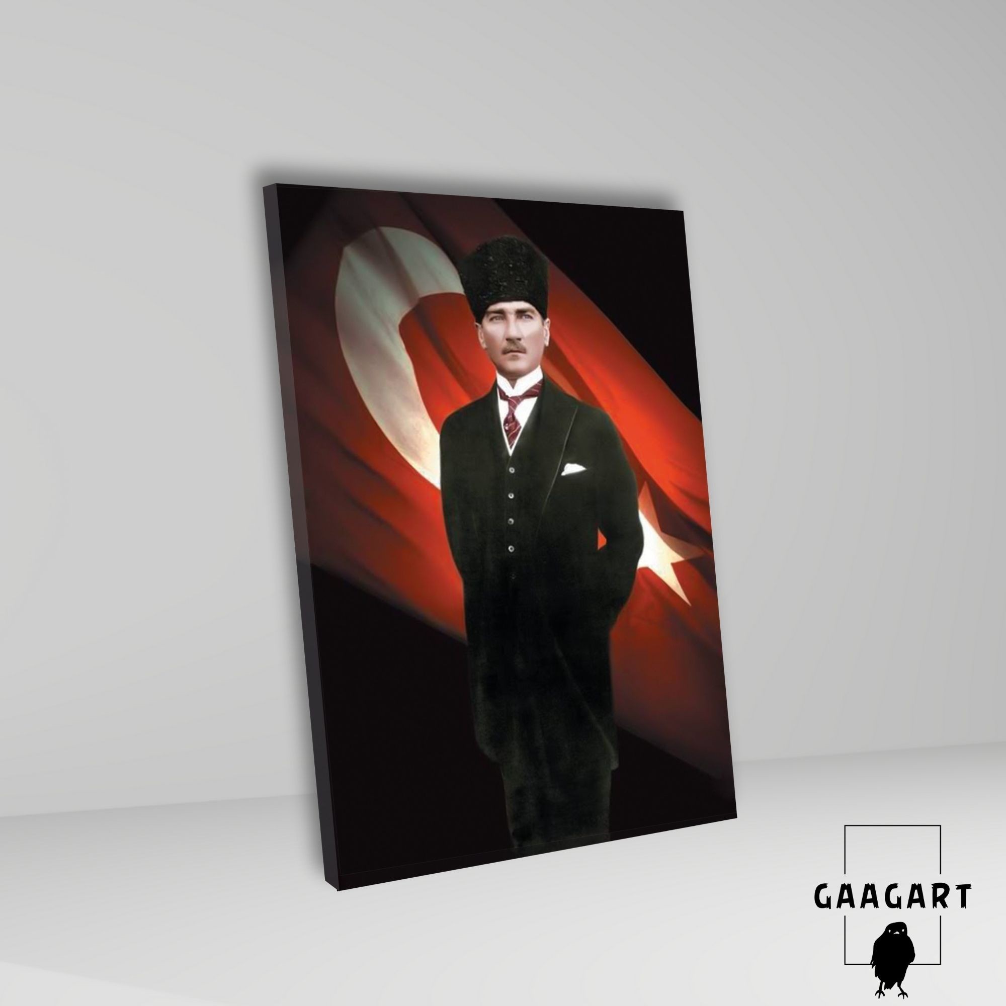 Tekli Dikey Kanvas Duvar Tablosu Türk Bayrağı ve Atatürk