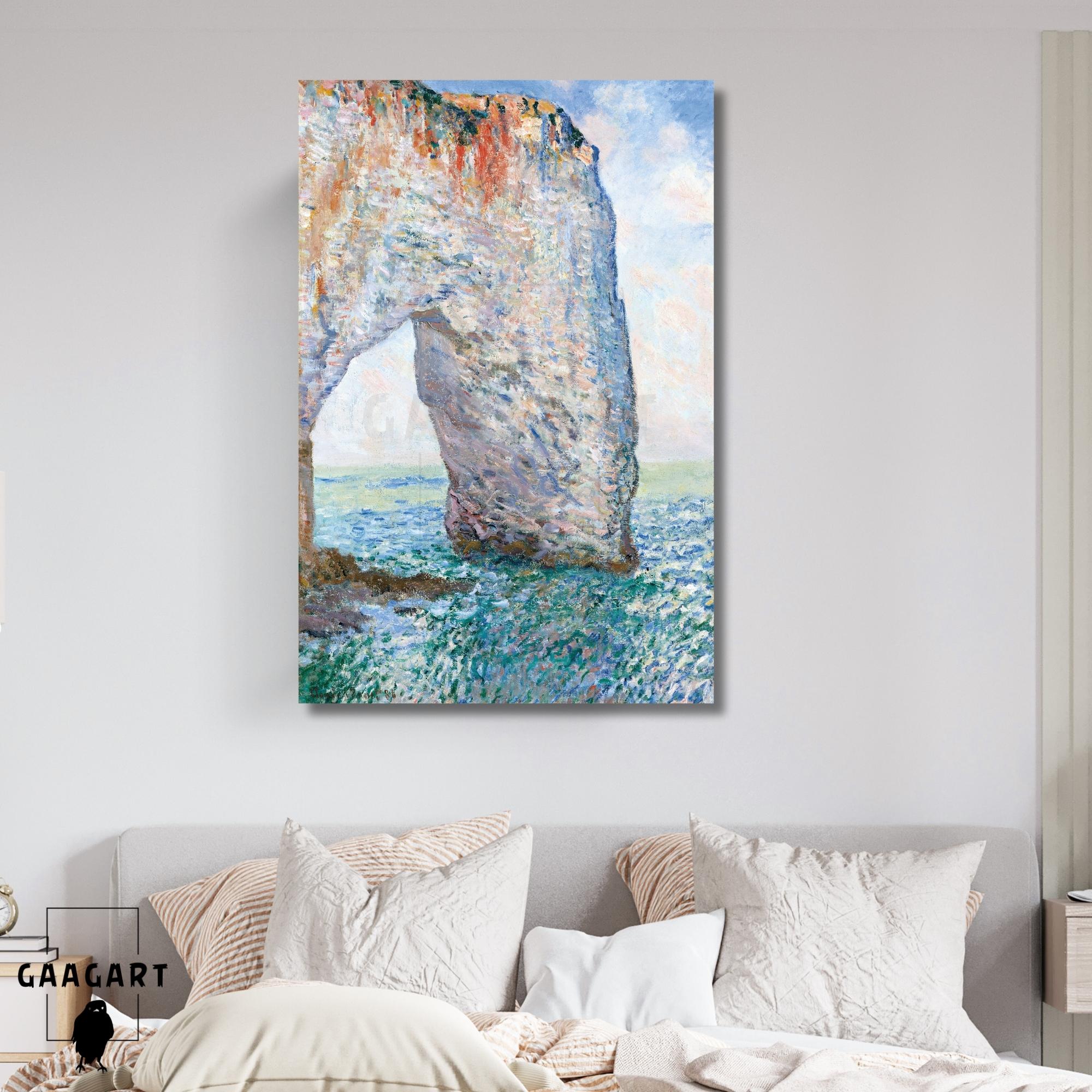 Tekli Dikey Kanvas Tablo Ünlü Eserler Claude Monet Etretat Yakınında Manneportre