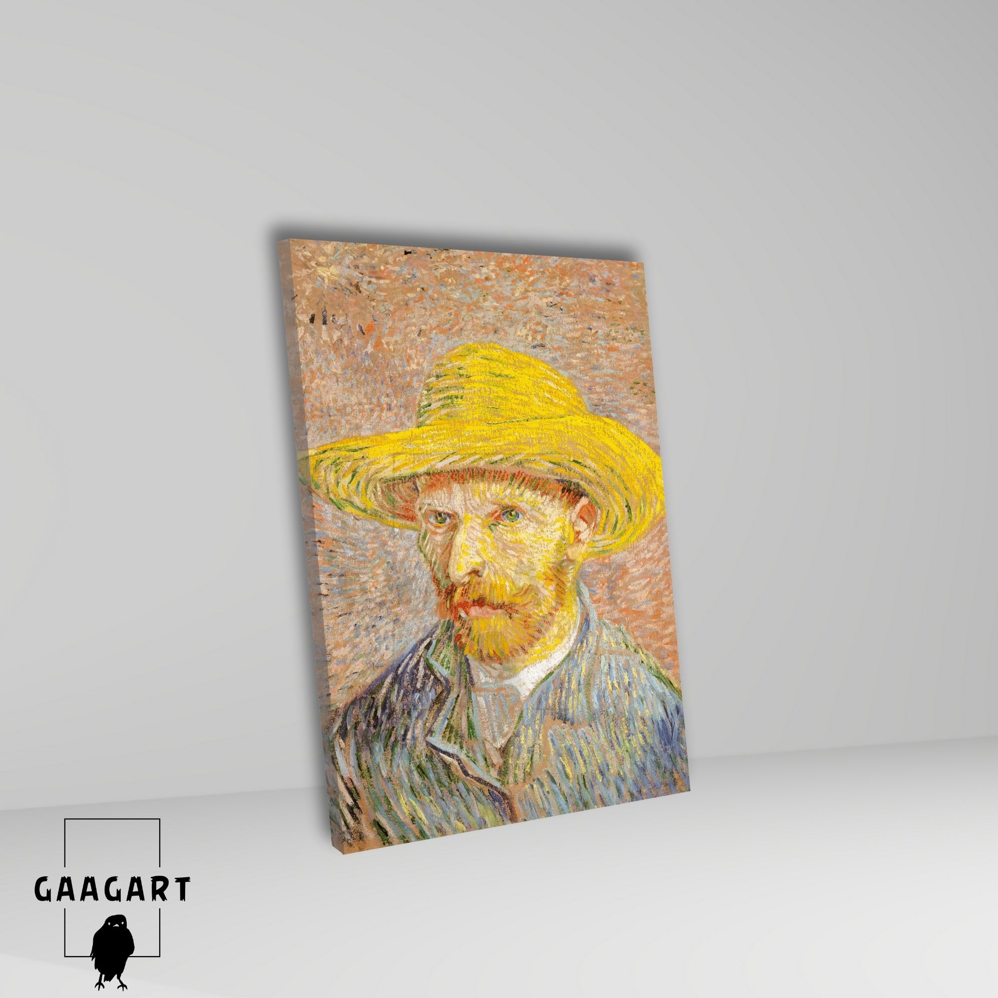 Tekli Dikey Kanvas Tablo Ünlü Eserler Van Gogh Self Portrait Straw Hat
