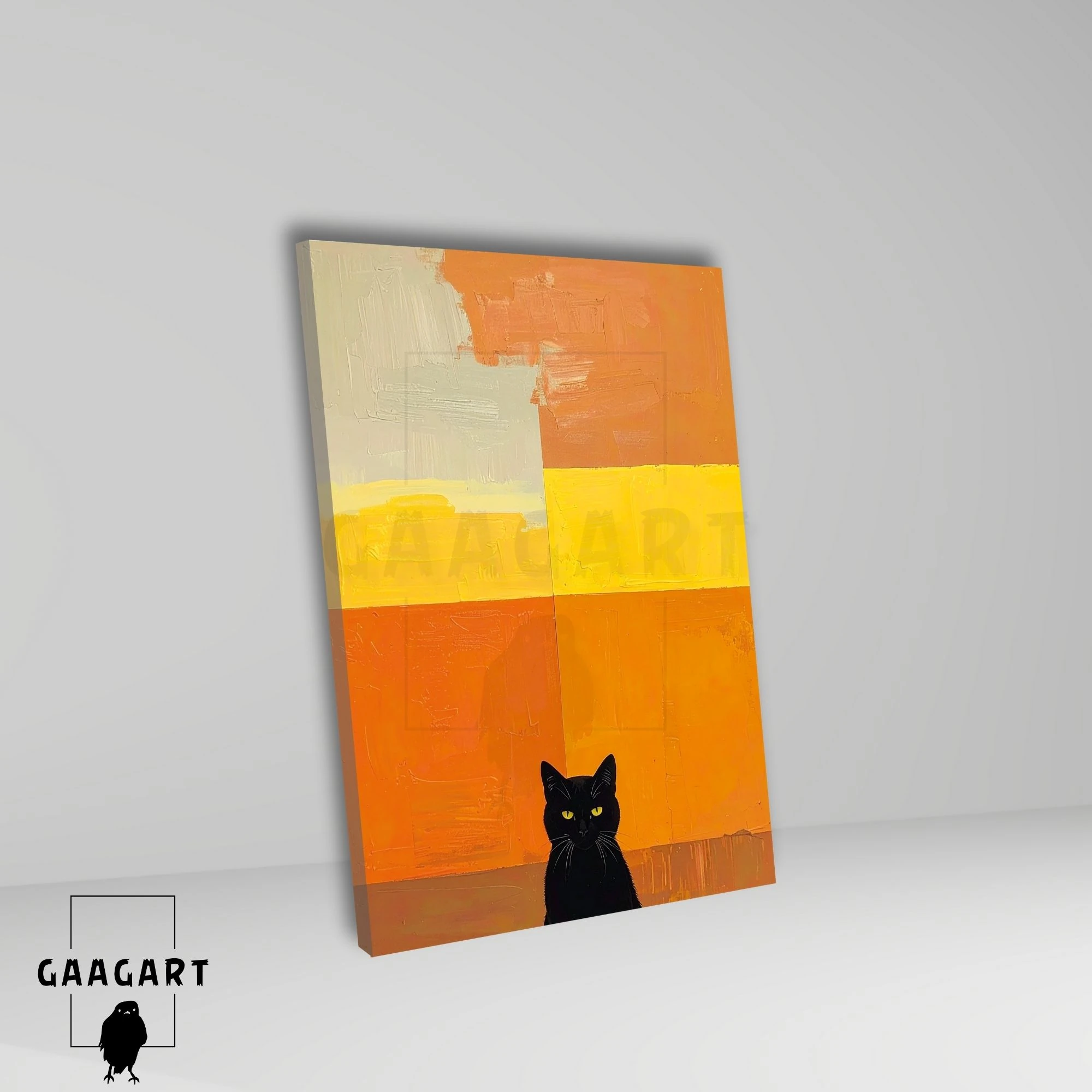 Tekli Dikey Kanvas Tablo Soyut Sanatsal Turuncu ve Siyah Kedi