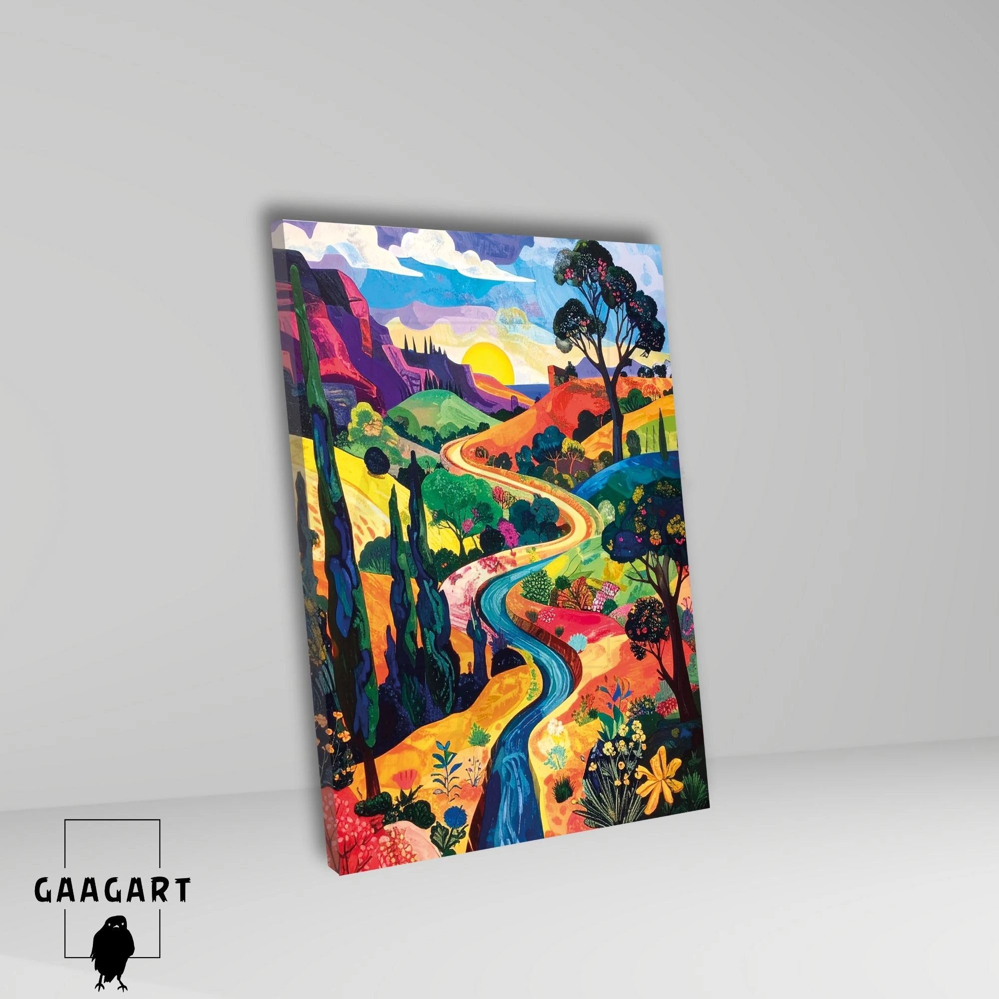 Tekli Dikey Kanvas Tablo Güneşe Giden Yol Manzarası