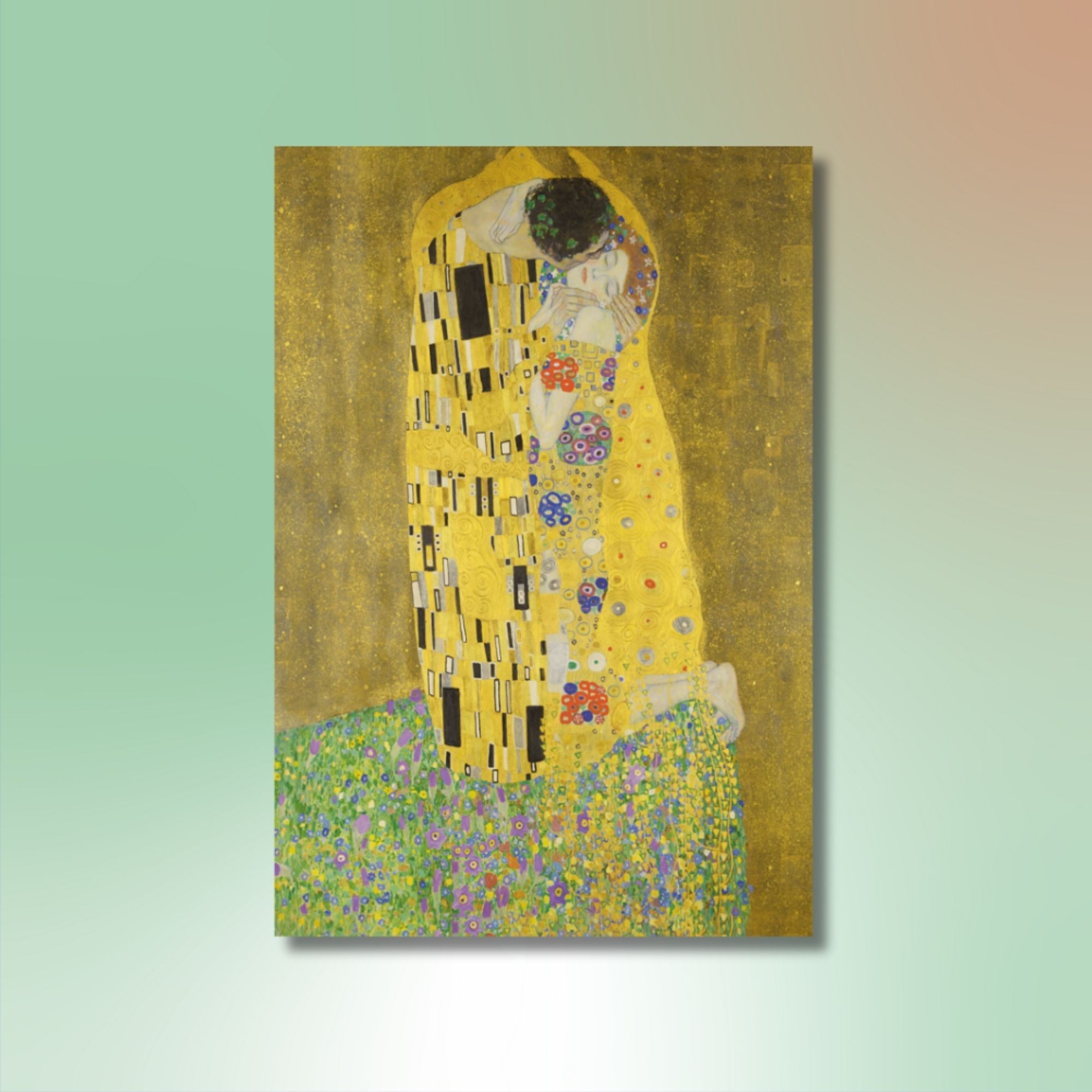 Tekli Dikey Kanvas Duvar Tablosu Gustav Klimt Öpücük The Kiss