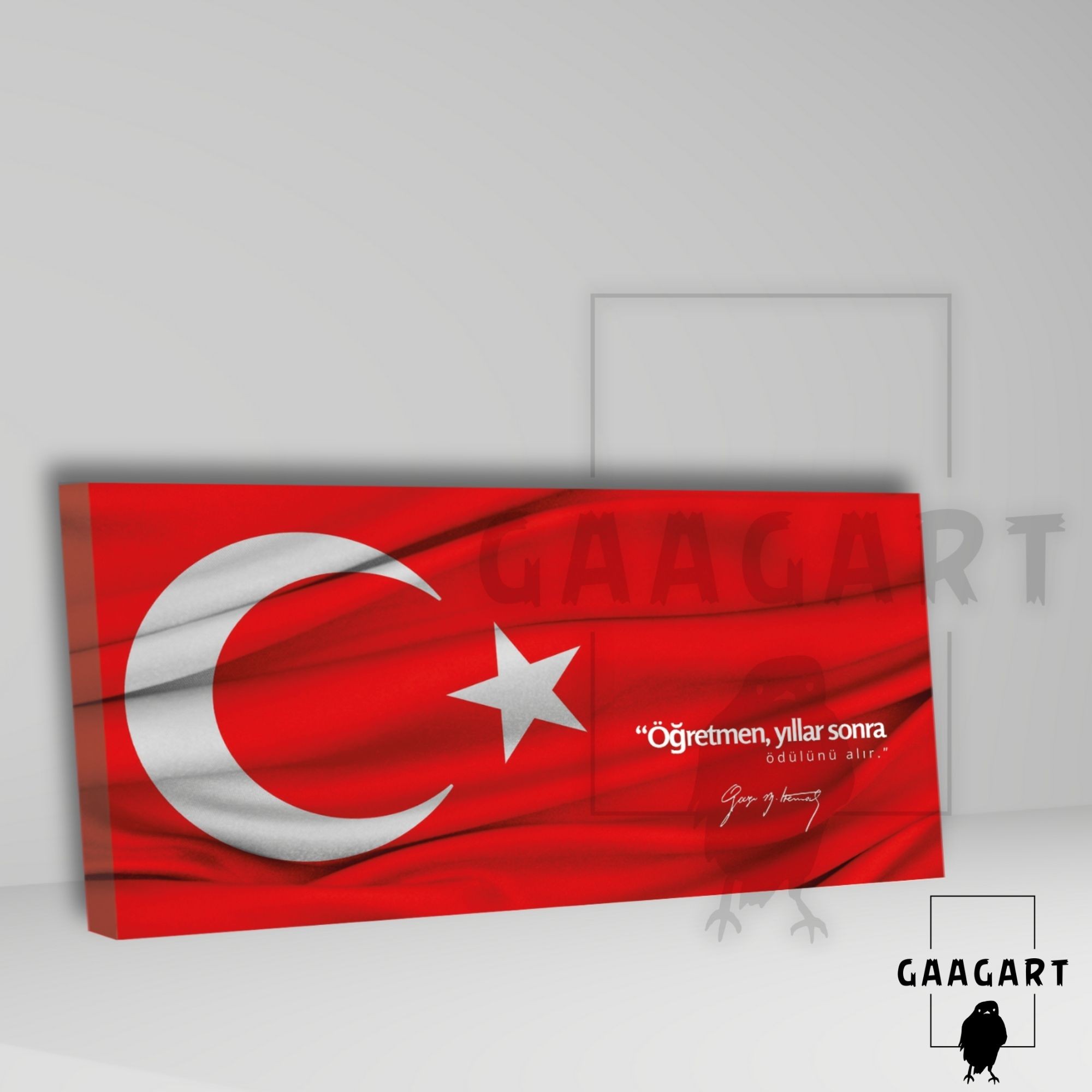 Panoramik Kanvas Makam Panosu Türk Bayrağı Atatürk “Öğretmen, yıllar sonra ödülünü alır.”