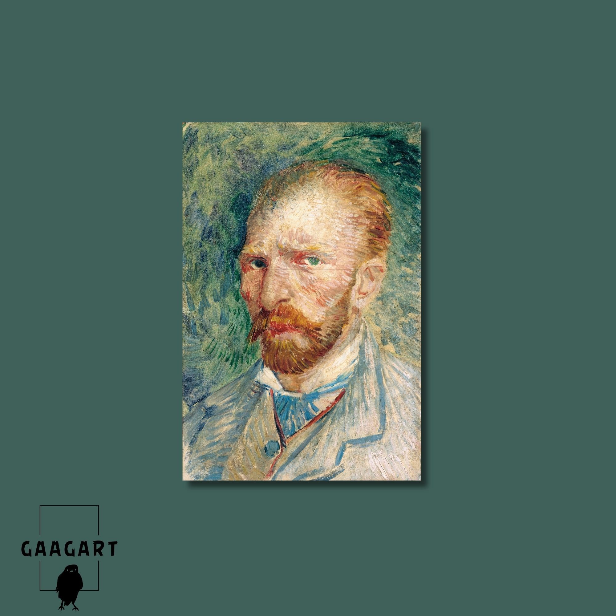 Tekli Dikey Kanvas Tablo Ünlü Eserler Van Gogh Self Portrait Green