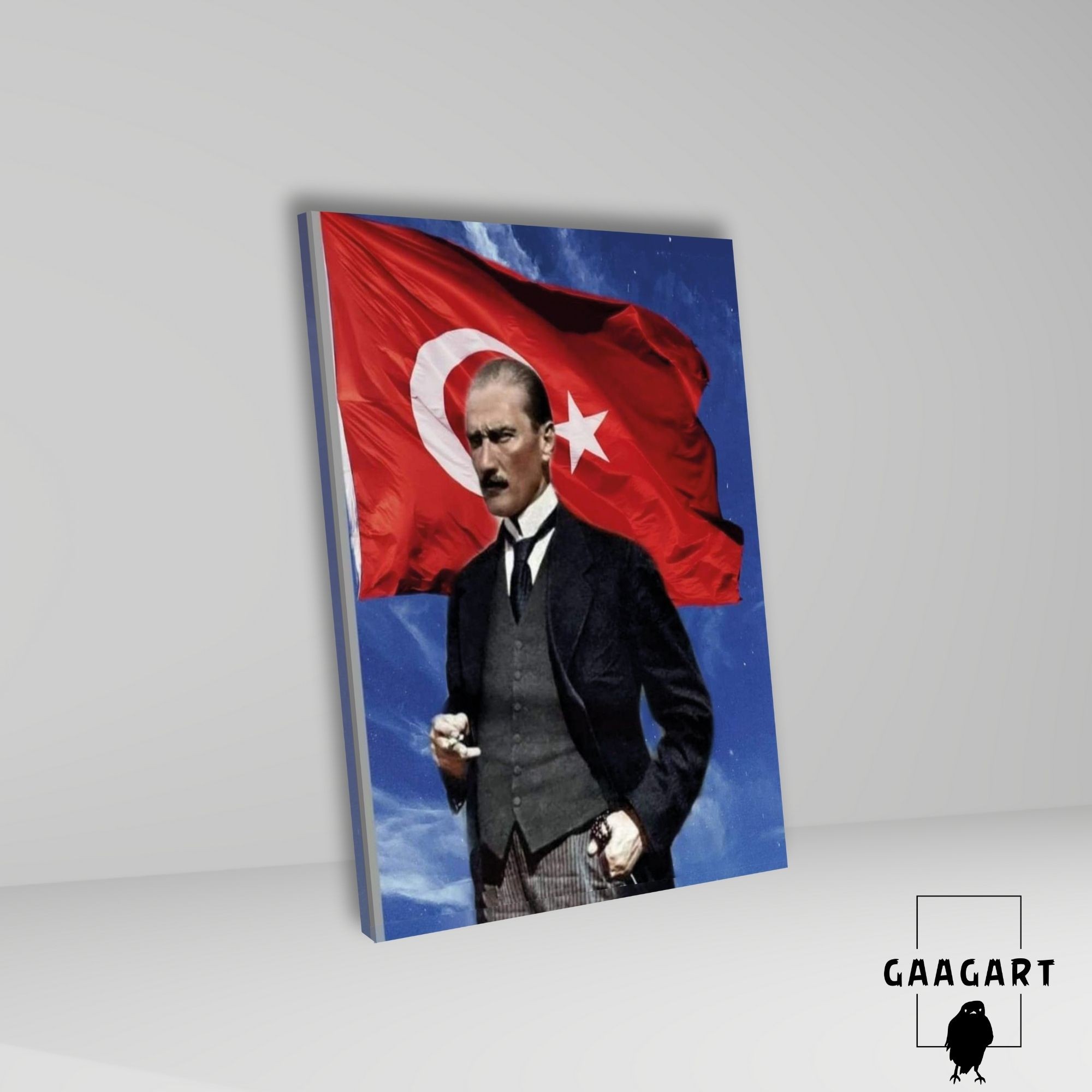 Tekli Dikey Kanvas Duvar Tablosu Türk Bayrağı ve Kemal Atatürk