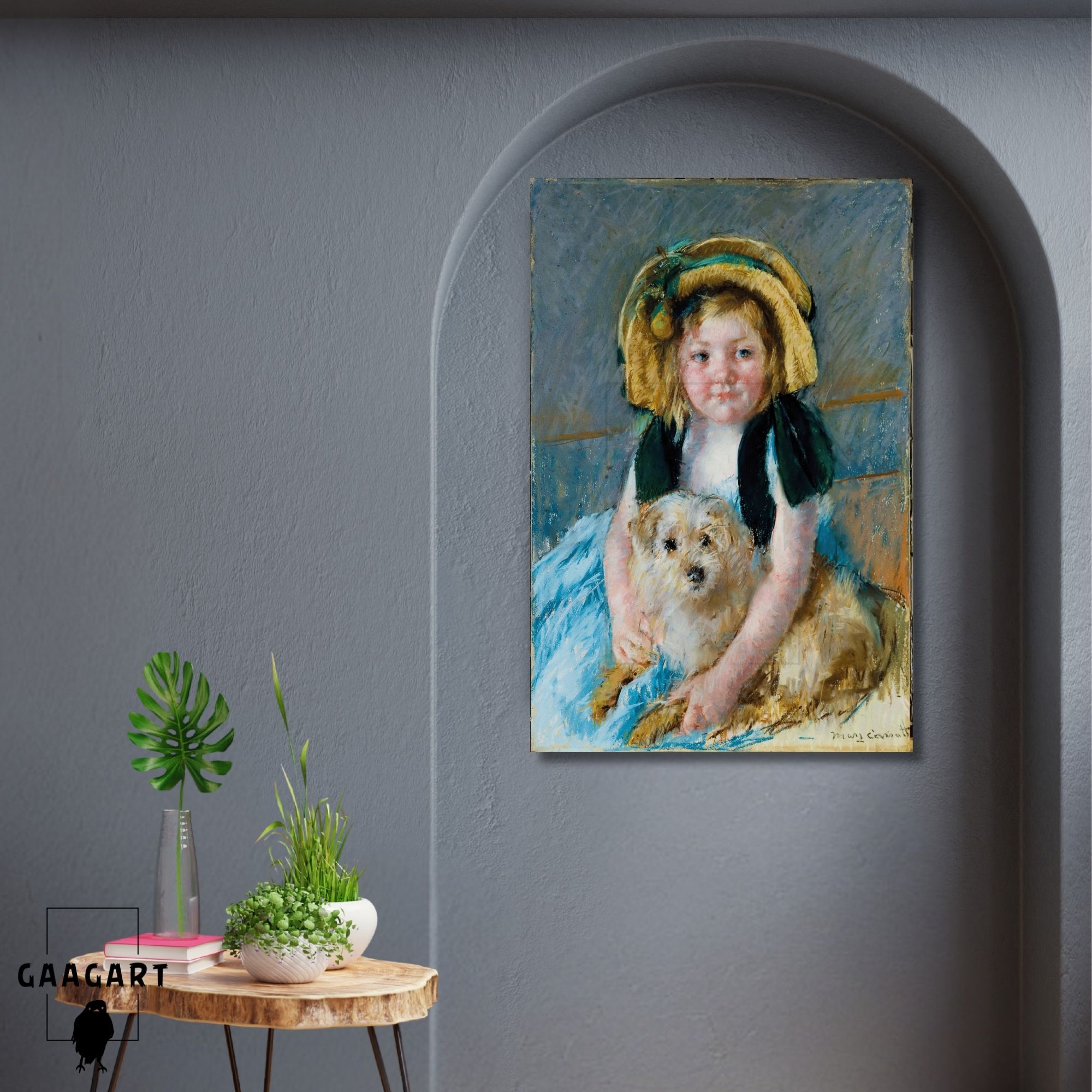 Tekli Dikey Kanvas Tablo Ünlü Eserler Mary Cassatt Sara Avec Son Chien