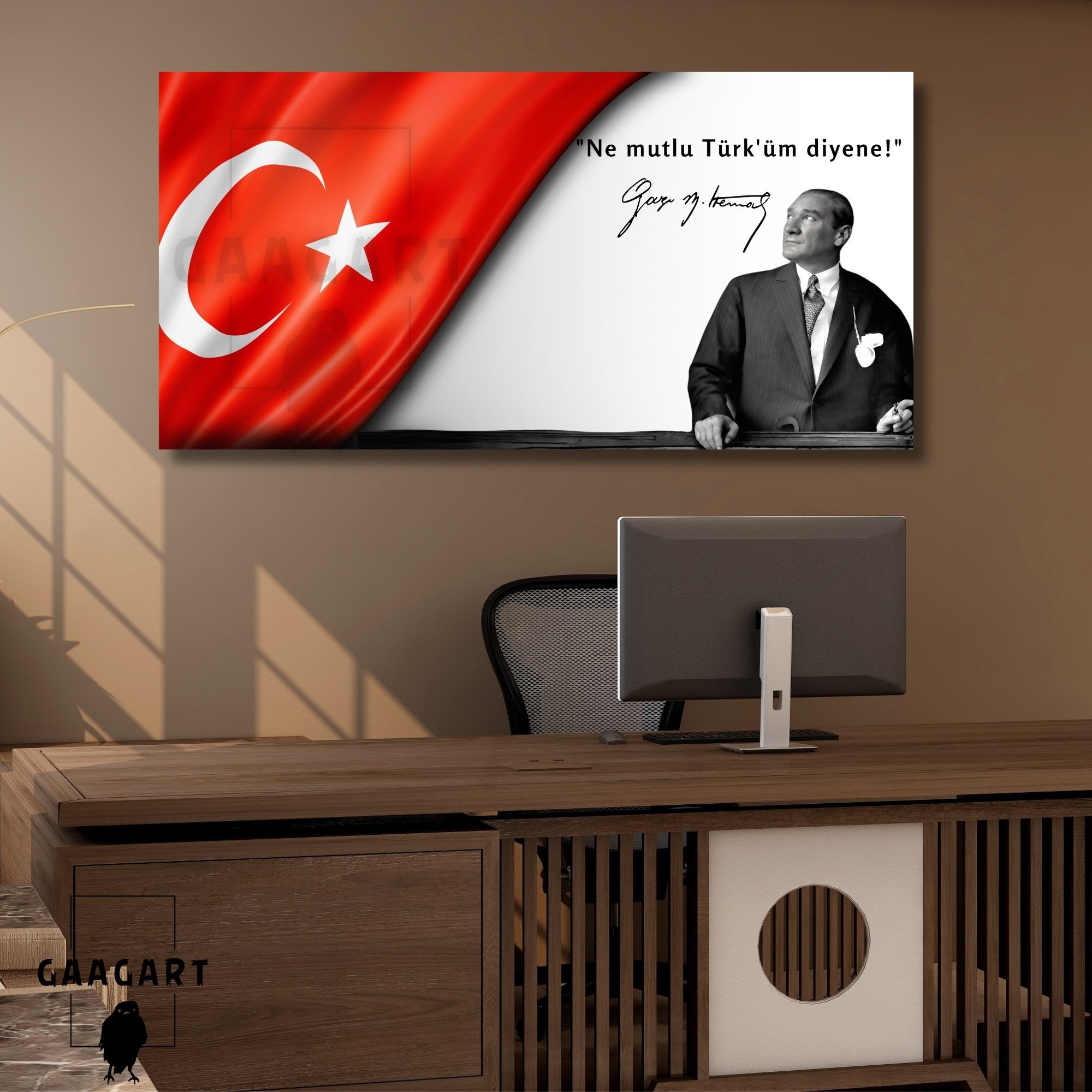 Panoramik Kanvas Makam Panosu Atatürk ve Bayrak "Ne mutlu Türk'üm diyene!"