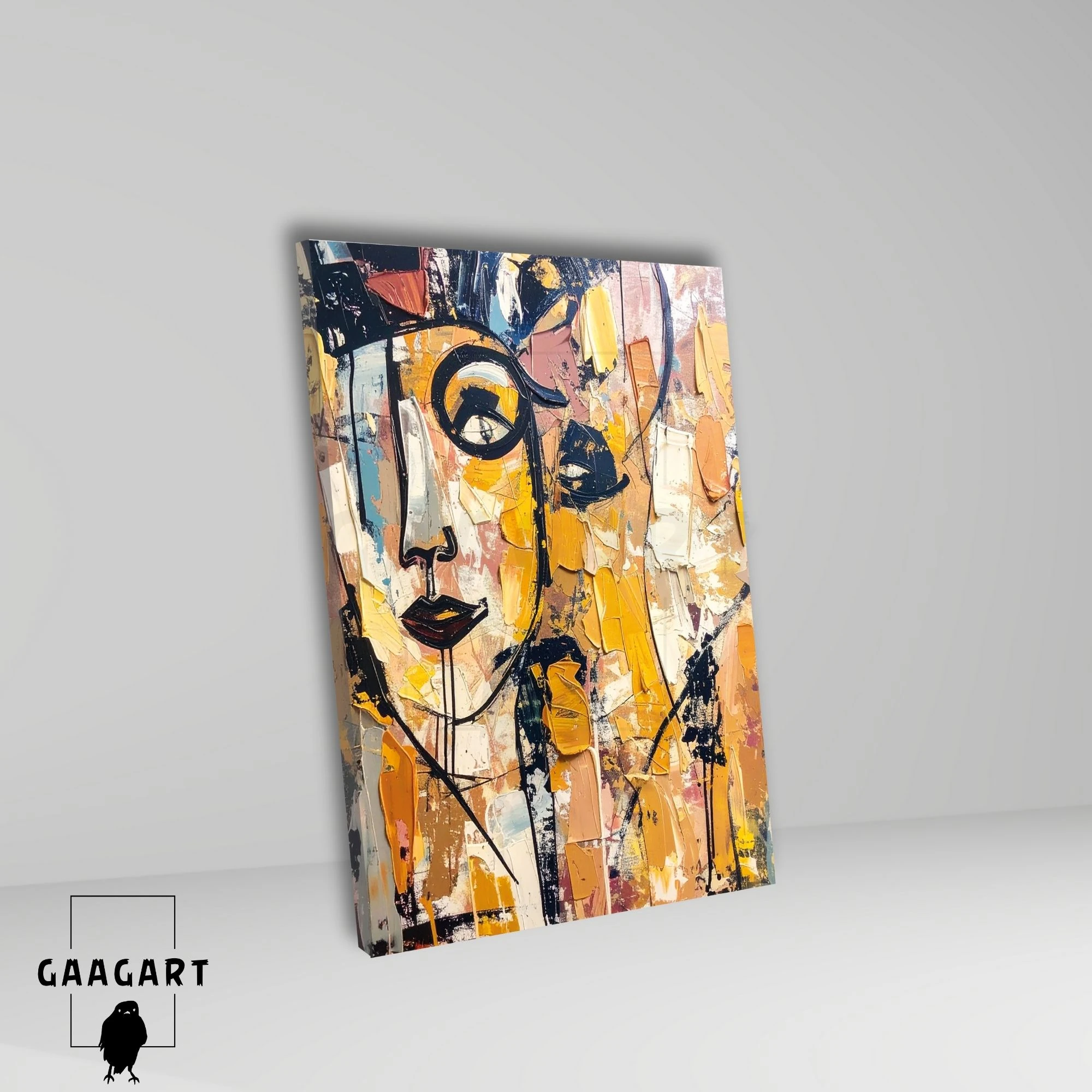 Tekli Dikey Kanvas Tablo Soyut Sanatsal Renkli Kadın