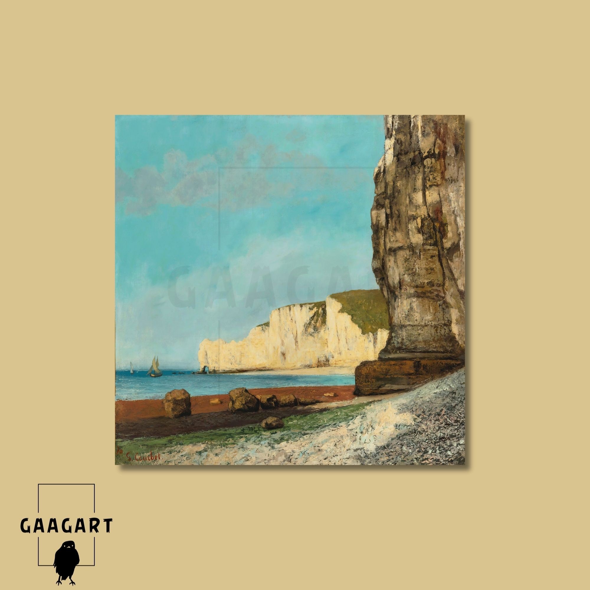 Kare Kanvas Tablo Ünlü Eserler Gustave Courbet-Étretat_ Les Falaises (1870)