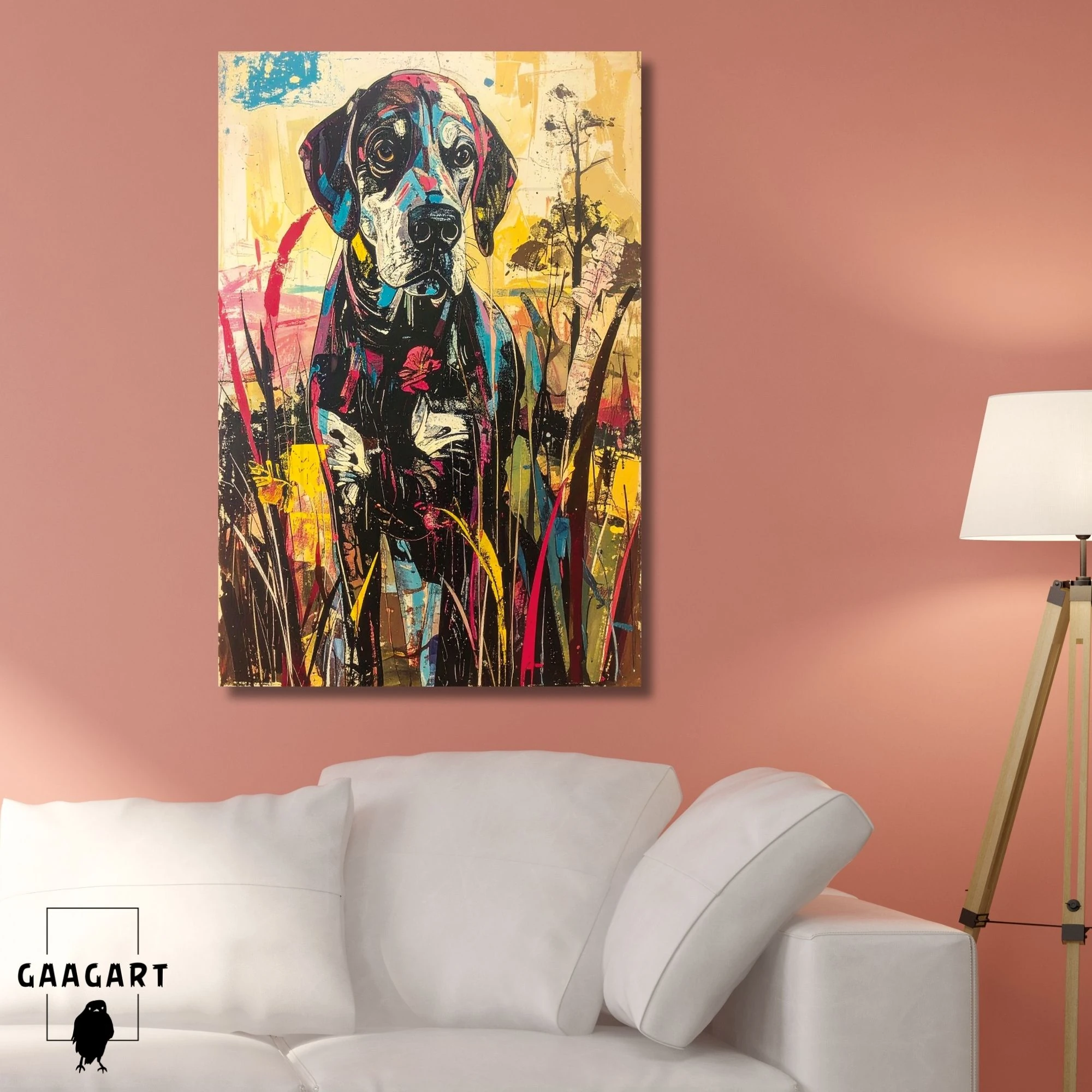 Tekli Dikey Kanvas Tablo Renkli Soft Köpek Portresi