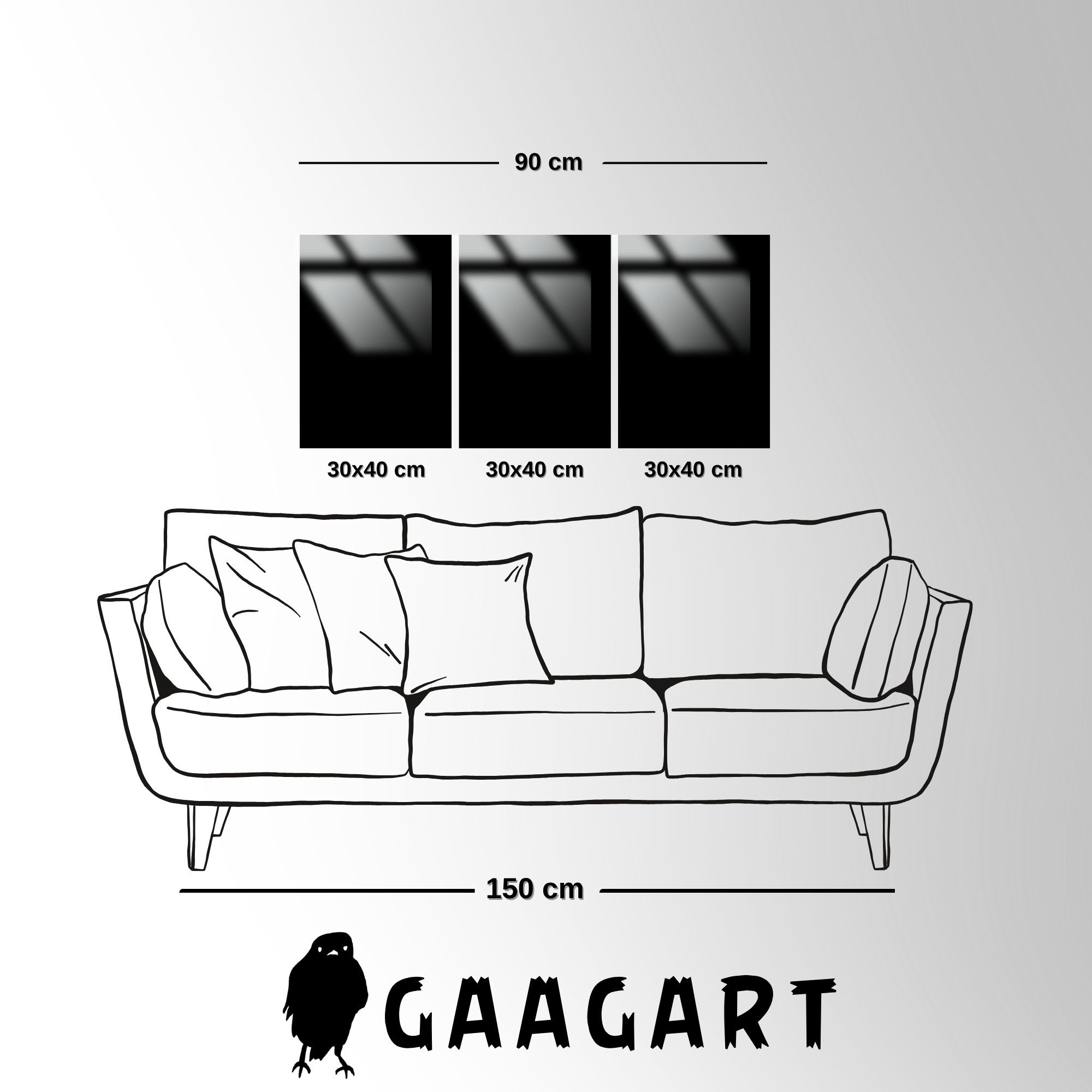 3'lü Metal Çerçeveli Cam Tablo Seti Üçgen Kare Daire Soyut Tasarım