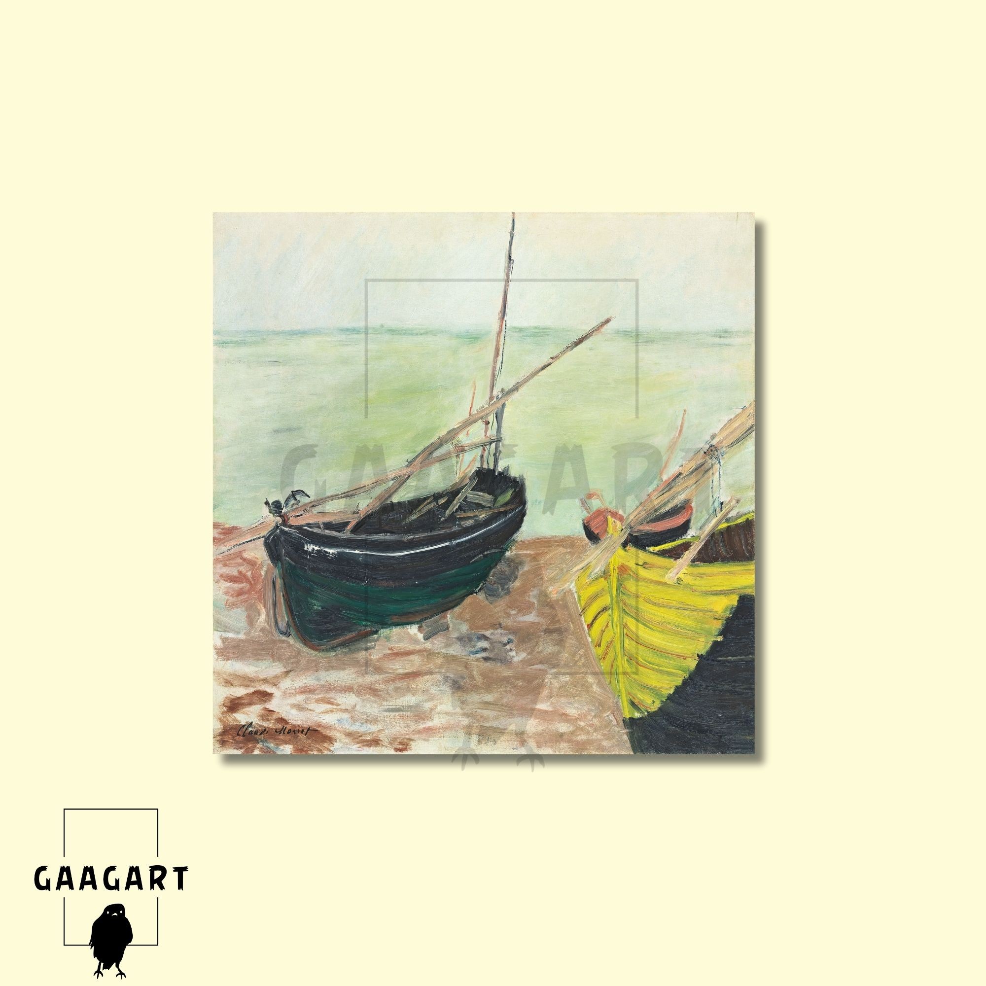 Kare Kanvas Ünlü Eserler Monet Étude De Bateaux Sur La Plage D’Étretat (1885)
