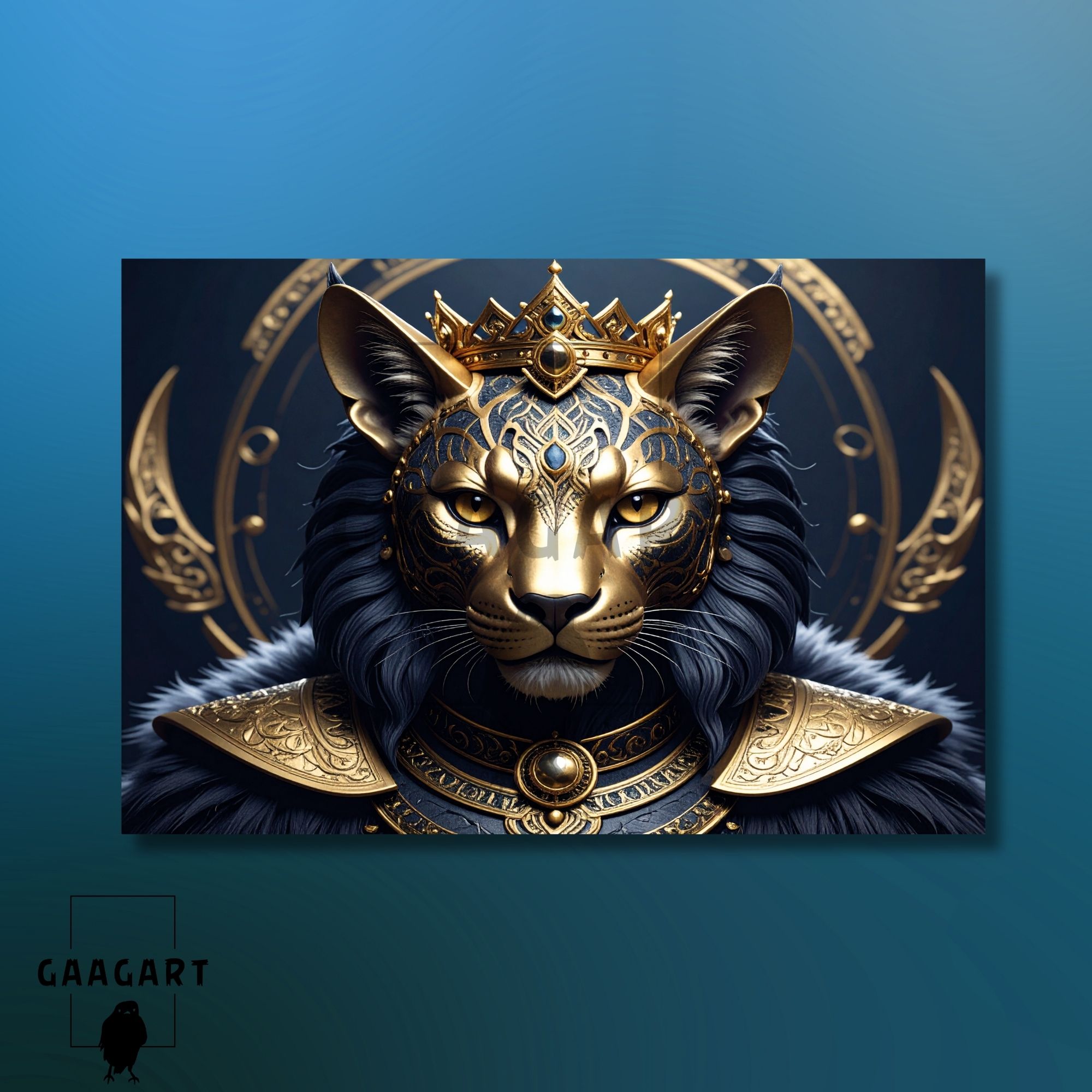 Tekli Yatay Kanvas Duvar Tablosu Asker Aslan 3D Gold Detaylı