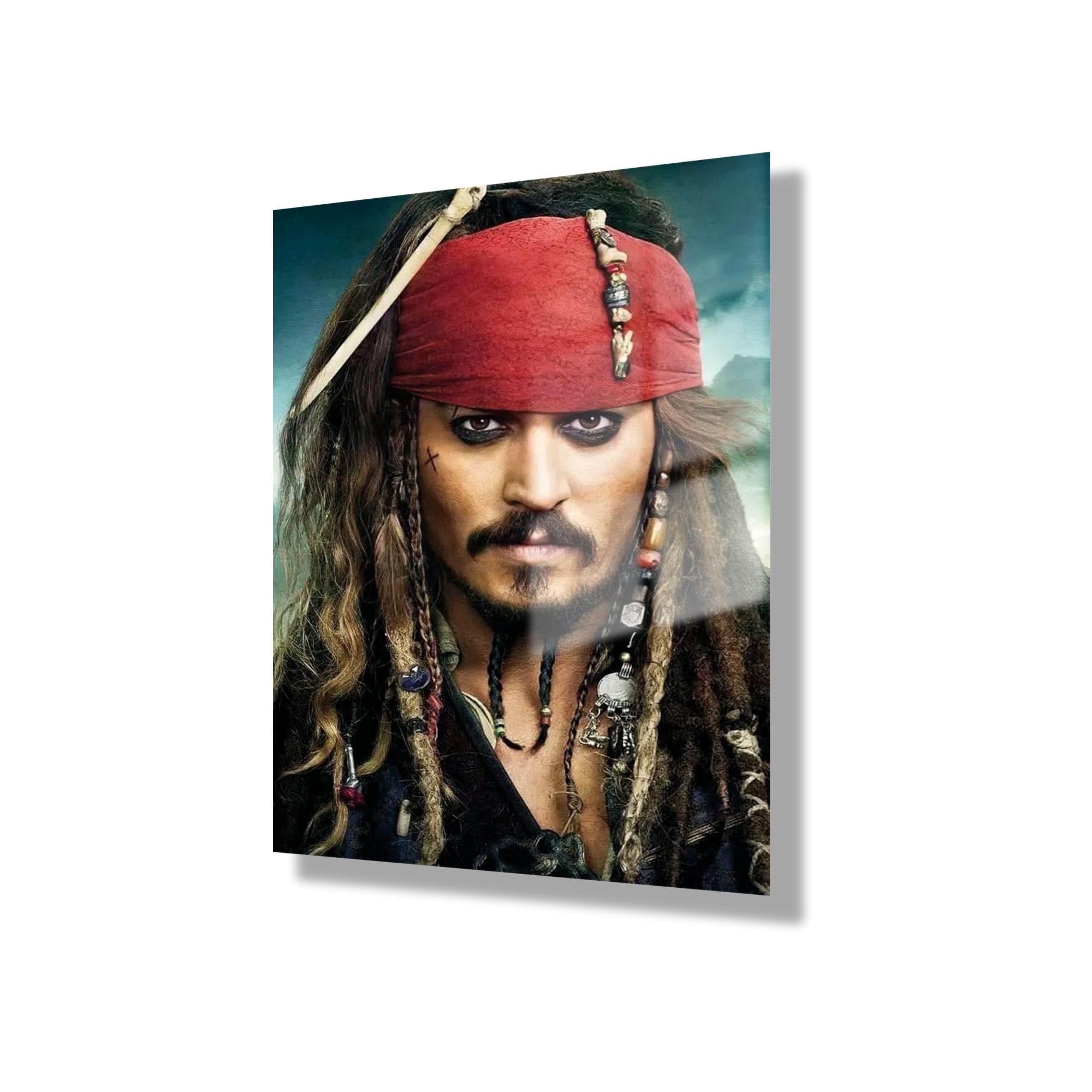 Temperli Gerçek Cam Tablo Captain Jack Sparrow Portresi