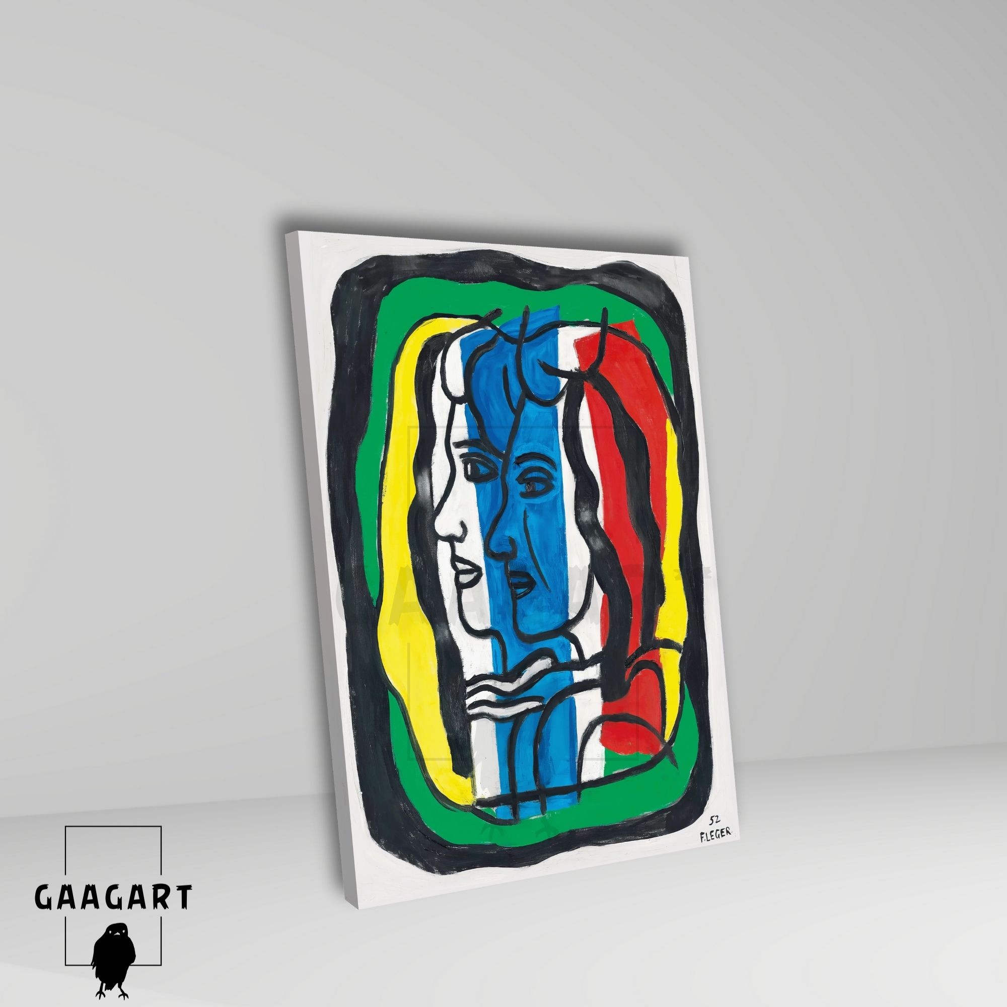 Tekli Dikey Kanvas Tablo Ünlü Eserler Fernand Leger Aux Deux Profils