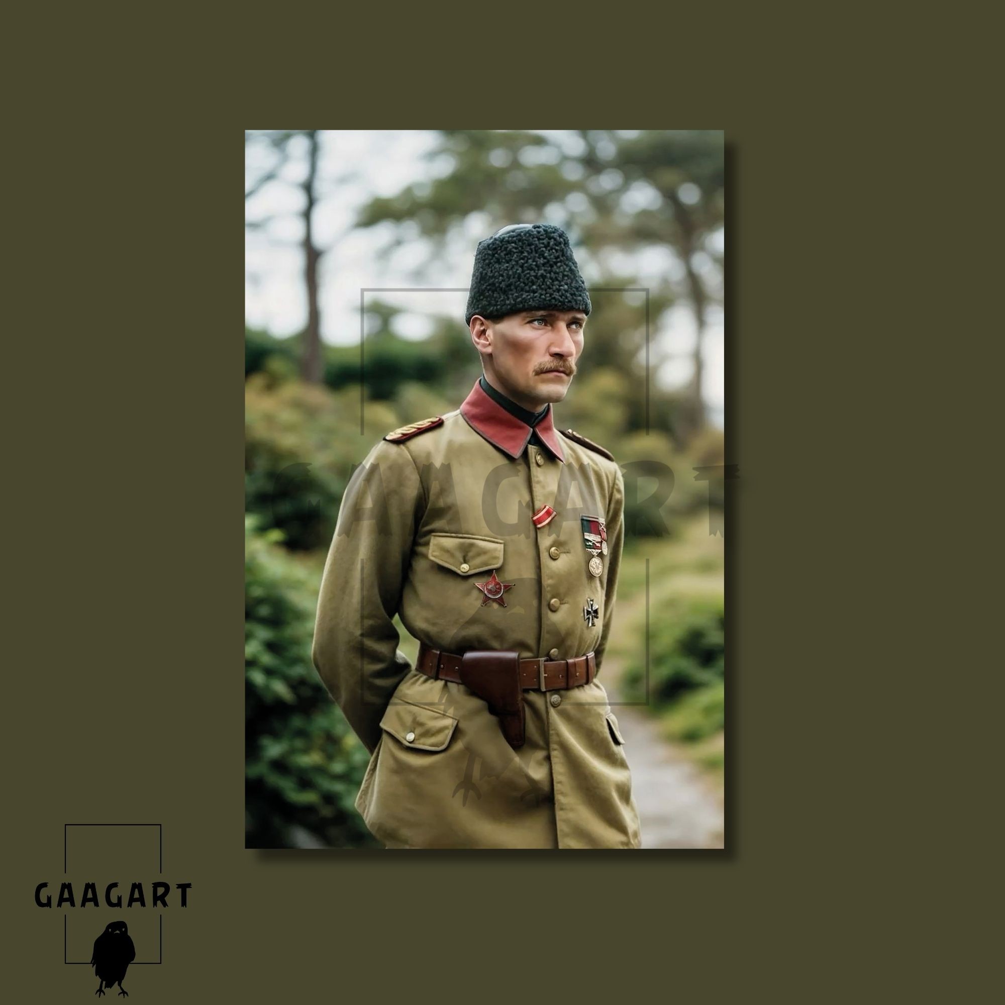 Tekli Dikey Kanvas Duvar Tablosu Renkli Üniformalı Atatürk