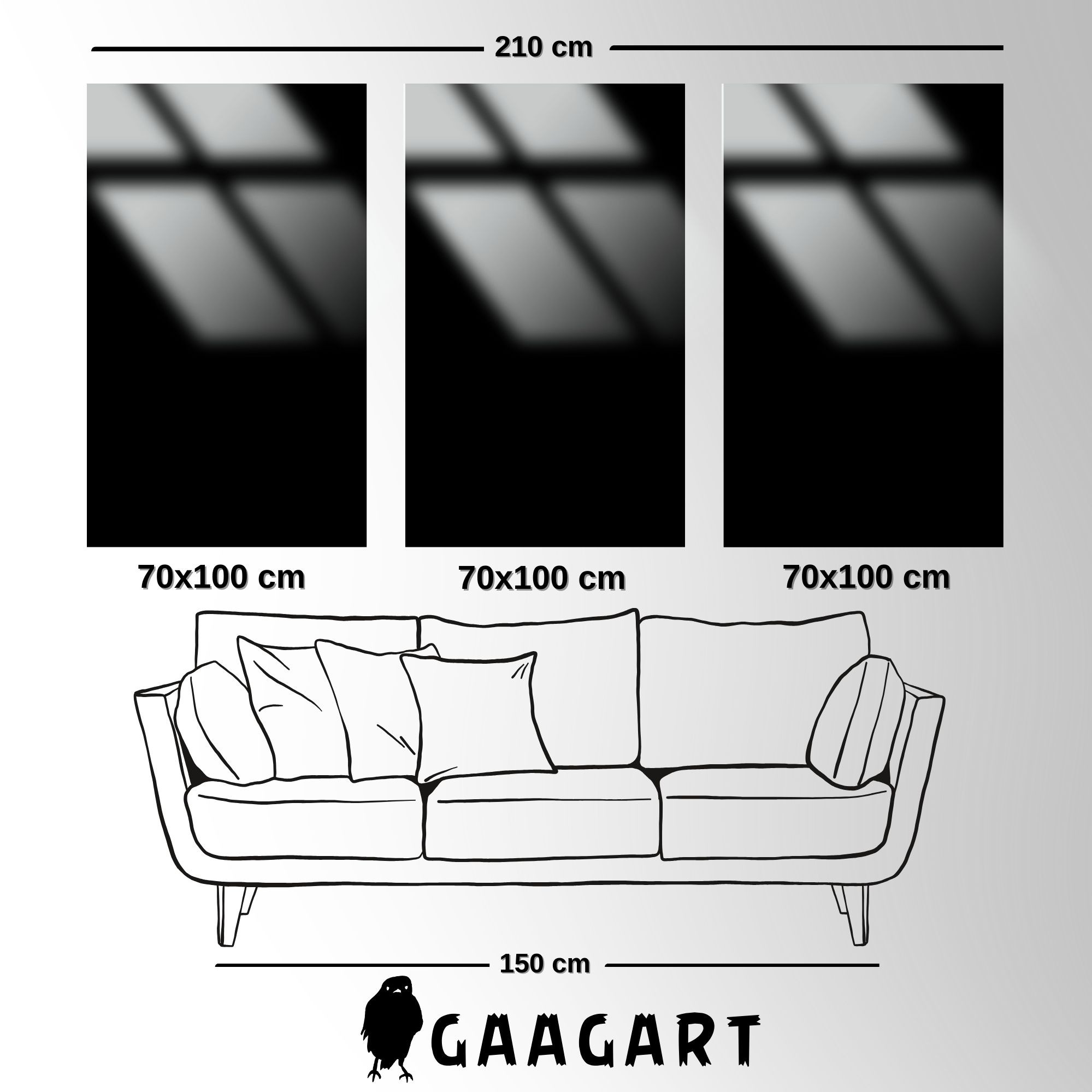 3'lü Metal Çerçeveli Cam Tablo Seti Yeşil Sarı Soyut Desenler