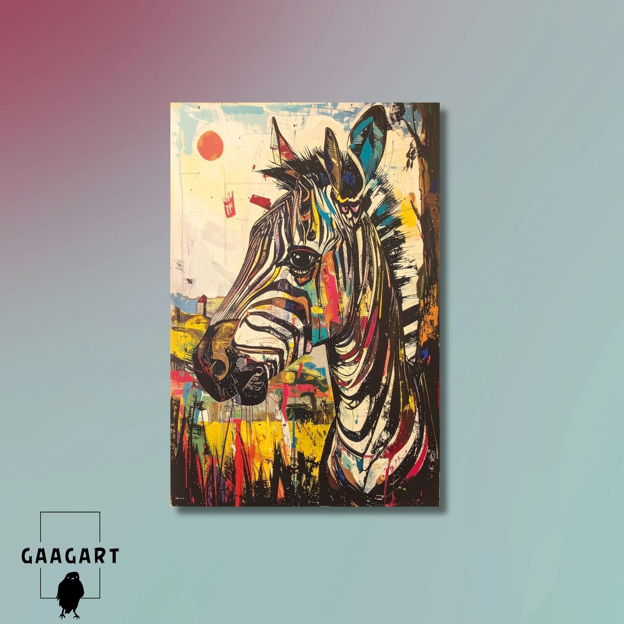 Tekli Dikey Kanvas Tablo Renkli Soft Zebra Portresi